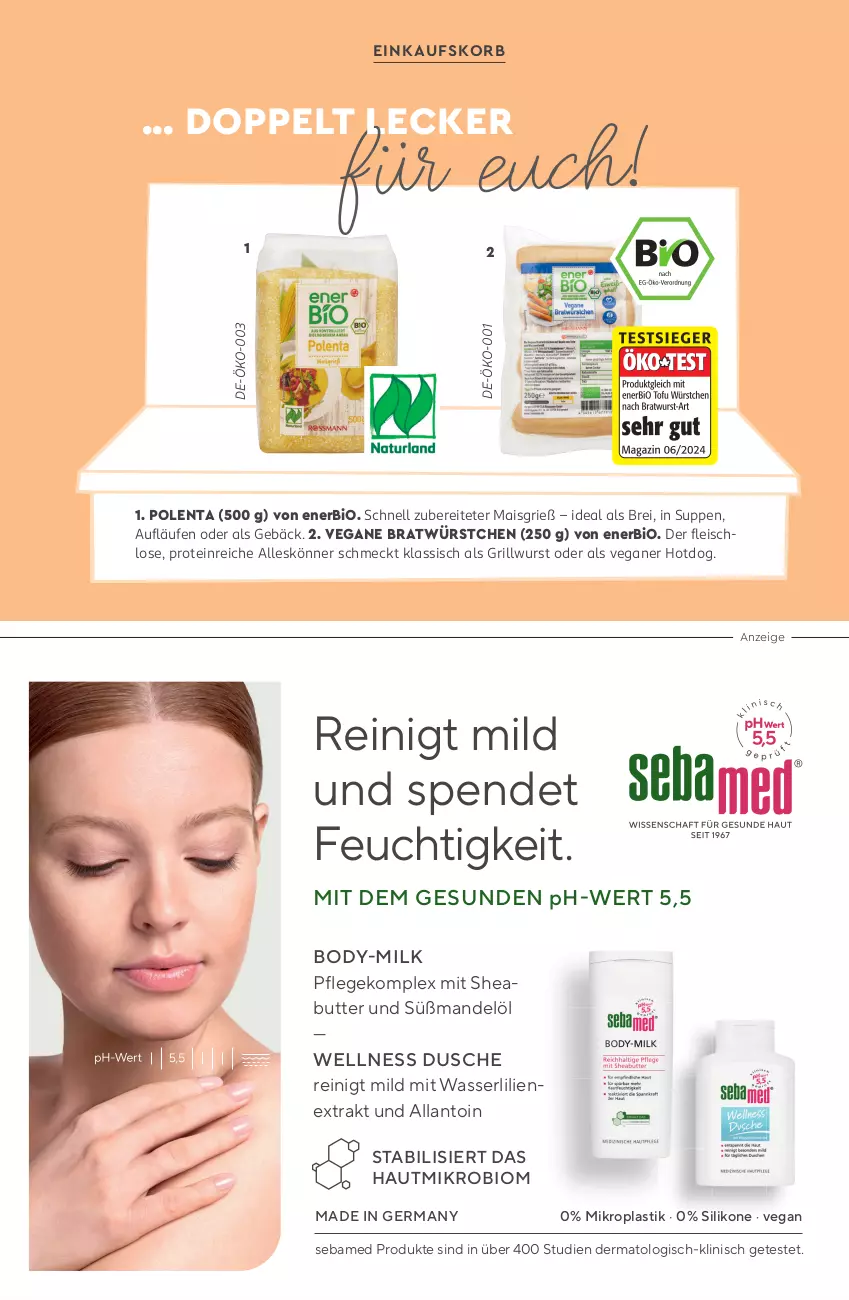 Aktueller Prospekt Rossmann - Prospekte - von 18.06 bis 30.06.2024 - strona 40 - produkty: asti, bio, body, Brei, butter, dusche, einkaufskorb, eis, fleisch, Germ, grill, Grillwurst, korb, mais, mandel, Mandelöl, sebamed, Sheabutter, suppe, suppen, Ti, wasser, wurst, würstchen