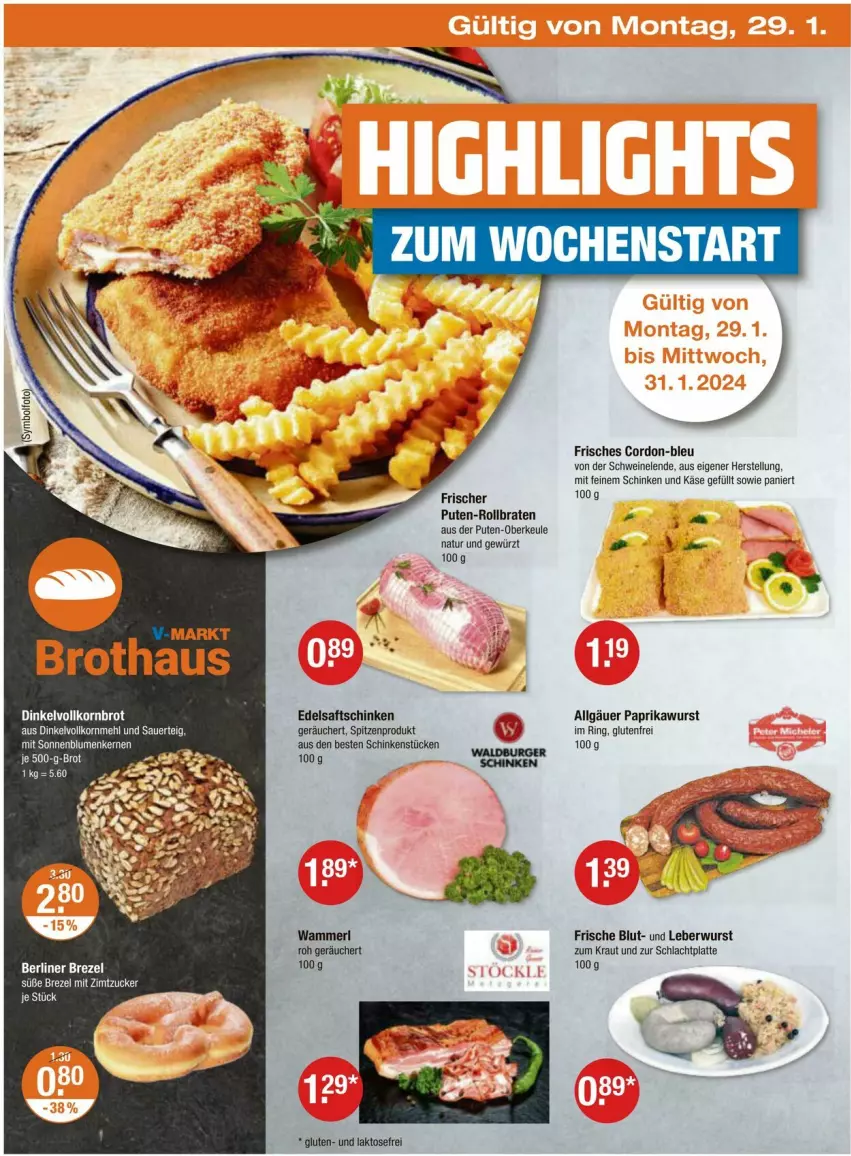 Aktueller Prospekt Vmarkt - Prospekte - von 25.01 bis 31.01.2024 - strona 18 - produkty: berliner, blume, blumen, Bolfo, braten, brezel, brot, Edelsaftschinken, gewürz, gin, Käse, Kraut, latte, leberwurst, LG, merl, natur, paprika, pute, ring, rollbraten, saft, saftschinken, schinken, schwein, schweine, sonnenblume, sonnenblumen, Sonnenblumenkerne, sonnenblumenkernen, wein, weine, wurst