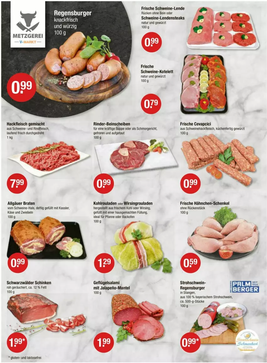 Aktueller Prospekt Vmarkt - Prospekte - von 25.01 bis 31.01.2024 - strona 2 - produkty: backofen, Berger, braten, burger, cevapcici, eis, fleisch, Frische Hähnchen, Geflügel, gewürz, hackfleisch, hackfleisch gemischt, hähnchen-schenkel, henkel, Käse, Kohlrouladen, kotelett, küche, Küchen, Laufen, LG, mac, Mantel, natur, Ofen, pfanne, regensburger, rind, rinder, rindfleisch, rouladen, salami, schenkel, schinken, schwarzwälder schinken, schwein, schweine, Schweinehackfleisch, steak, steaks, suppe, Ti, wein, weine, Wirsing, zwiebel, zwiebeln