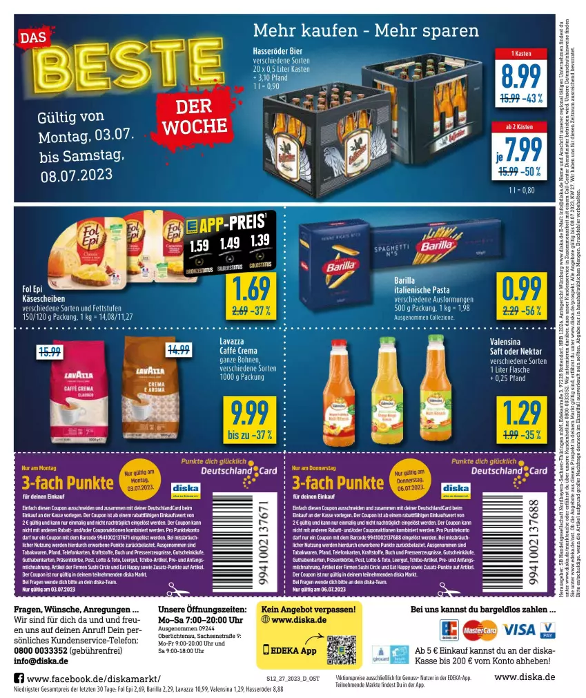 Aktueller Prospekt Diska - Prospekte - von 03.07 bis 08.07.2023 - strona 12 - produkty: aktionspreis, angebot, angebote, bier, bohne, bohnen, buch, caffe, coupon, deka, eis, ente, erde, flasche, guthabenkarte, gutschein, hasseröder, Käse, käsescheiben, kraft, lavazza, LG, Nektar, nuss, reis, sac, saft, Tchibo, tee, telefon, Ti, uhr, valensina, ZTE