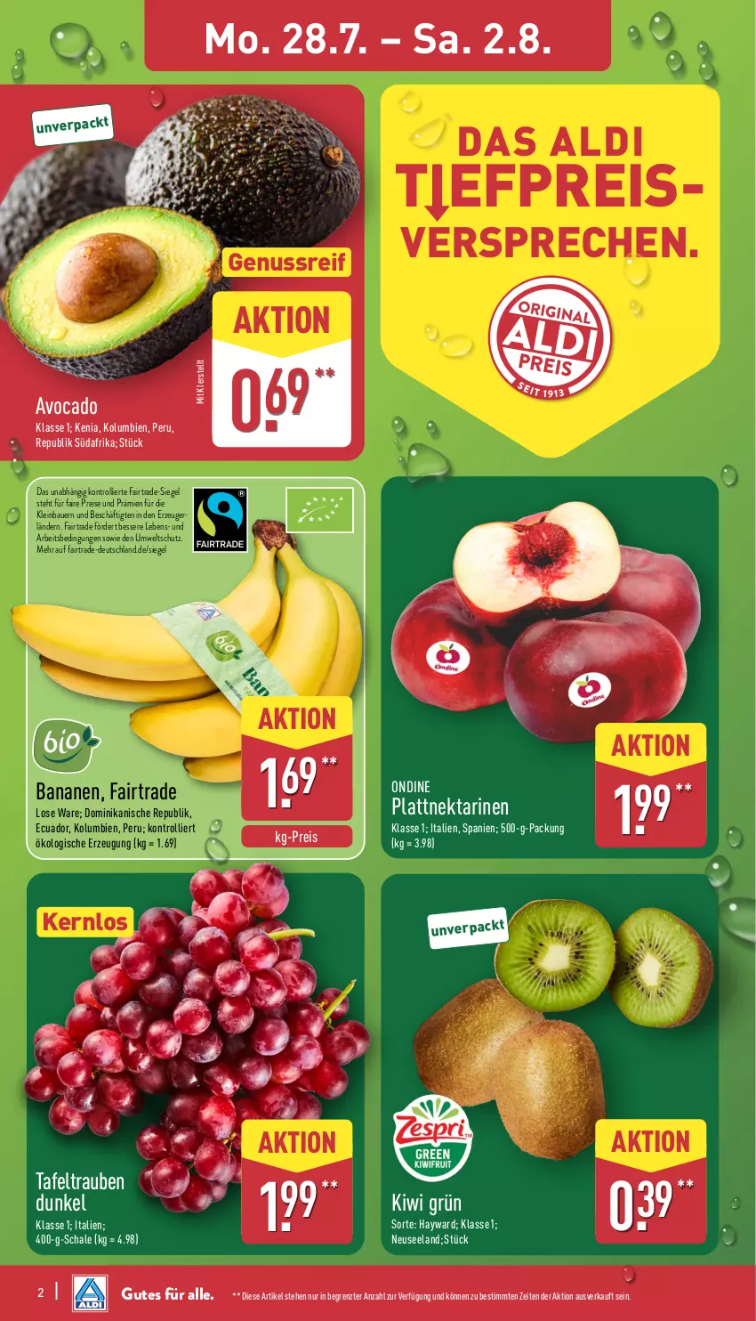 Aktueller Prospekt Aldi Nord - Von Montag - von 28.07 bis 02.08.2025 - strona 2 - produkty: aldi, auer, avocado, banane, bananen, Bau, Bauer, eis, Elan, kiwi, Nektar, nektarinen, nuss, reis, Schal, Schale, tafeltrauben, Ti, trauben, trolli, ZTE