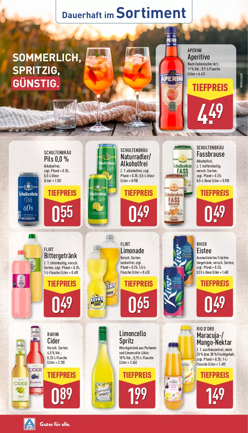 Aktueller Prospekt Aldi Nord - Von Montag - von 28.07 bis 02.08.2025 - strona 37 - produkty: alkohol, auer, brause, cider, eis, eistee, fassbrause, flasche, frucht, früchte, getränk, likör, limo, limonade, mango, maracuja, merl, natur, Nektar, pils, radler, reis, tee, Ti, tiefpreis, wein, zucker