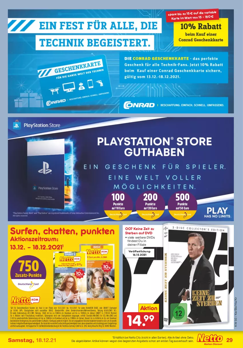 Aktueller Prospekt Netto Marken-Discount - Filial Angebote - von 13.12 bis 18.12.2021 - strona 29 - produkty: angebot, auto, Bau, deutschlandcard, dvd, eis, Germ, LG, Rauch, reis, Ria, ring, rwe, Schal, Surf, Ti, tisch, usb, ZTE