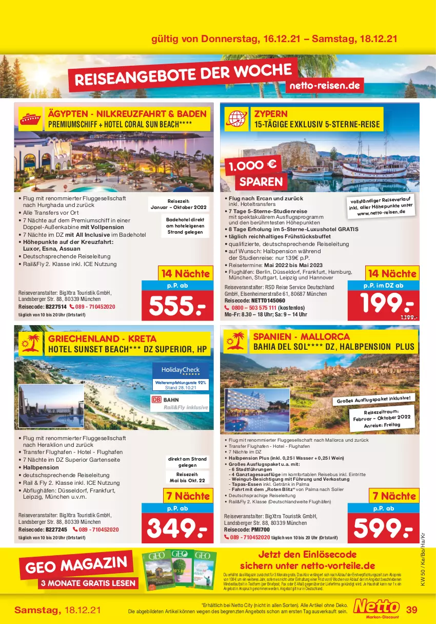 Aktueller Prospekt Netto Marken-Discount - Filial Angebote - von 13.12 bis 18.12.2021 - strona 39 - produkty: angebot, angebote, Bad, Berger, brie, Coral, deutschsprachige reiseleitung, eimer, eis, erde, Garten, getränk, HP, lion, magazin, reis, reiseveranstalter, Tapas, Ti, uhr, wasser, wein, ZTE