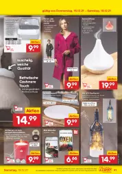 Gazetka promocyjna Netto Marken-Discount - Filial Angebote - Gazetka - ważna od 18.12 do 18.12.2021 - strona 41 - produkty: angebot, Armband, auer, Bad, Bademantel, bett, bettwäsche, cashmere, Duftkerze, eis, Elan, elle, , flasche, glasflasche, Halskette, kerze, Kette, Laufen, Mantel, Ohrringe, reis, ring, Schal, Schmuck, spannbettlaken, Tasche, taschen, teppich, Ti, timer, ZTE