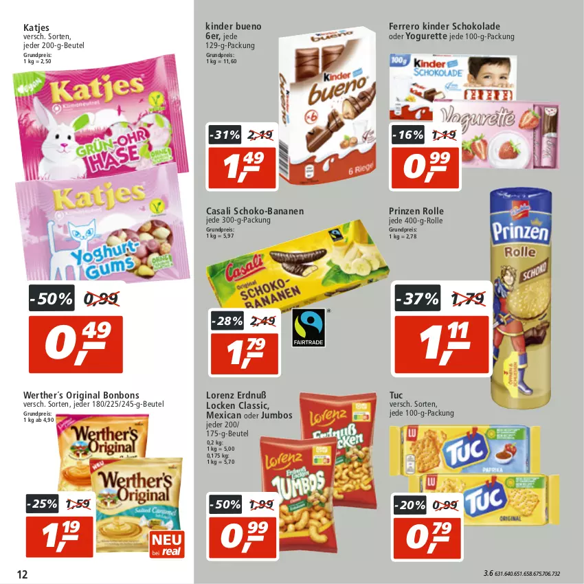 Aktueller Prospekt Real - von 04.07 bis 09.07.2022 - strona 12 - produkty: banane, bananen, beutel, bonbons, Casali, eis, ferrero, gin, jumbo, katjes, Kinder, kinder bueno, kinder schokolade, lorenz, oder yogurette, prinzen rolle, reis, schoko, schokolade, tuc, Yo, yogurette