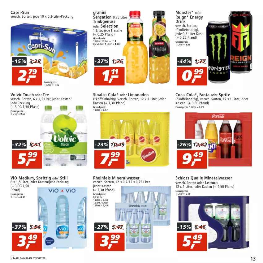 Aktueller Prospekt Real - von 04.07 bis 09.07.2022 - strona 13 - produkty: Alwa, Cap, capri-sun, coca-cola, cola, drink, eis, elle, energy drink, fanta, fanta oder, fanta oder sprite, flasche, granini, limo, limonade, limonaden, mineralwasser, monster, nuss, oder sprite, reis, sinalco, sprite, tee, Ti, volvic, wasser