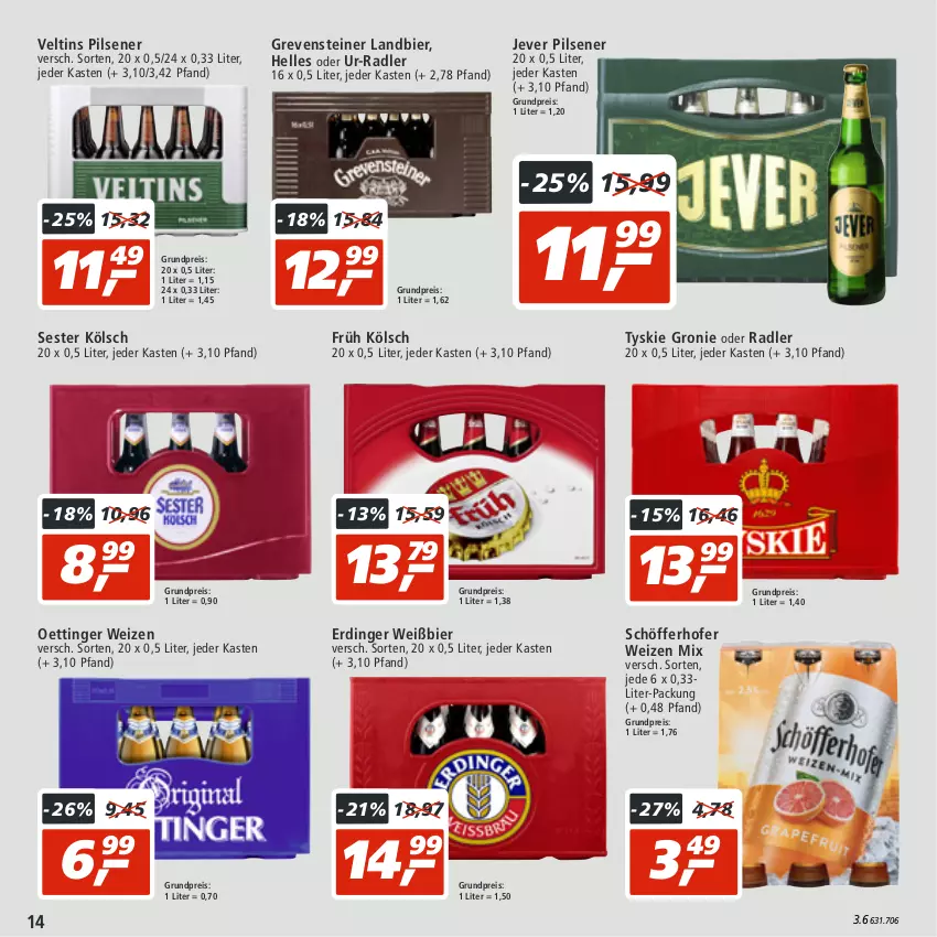 Aktueller Prospekt Real - von 04.07 bis 09.07.2022 - strona 14 - produkty: bier, eis, elle, erdinger, Früh Kölsch, grevensteiner, jever, jever pilsener, oder radler, oettinger, pils, pilsener, radler, reis, schöfferhofer, steiner, Ti, tyskie, veltins, veltins pilsener, weizen mix