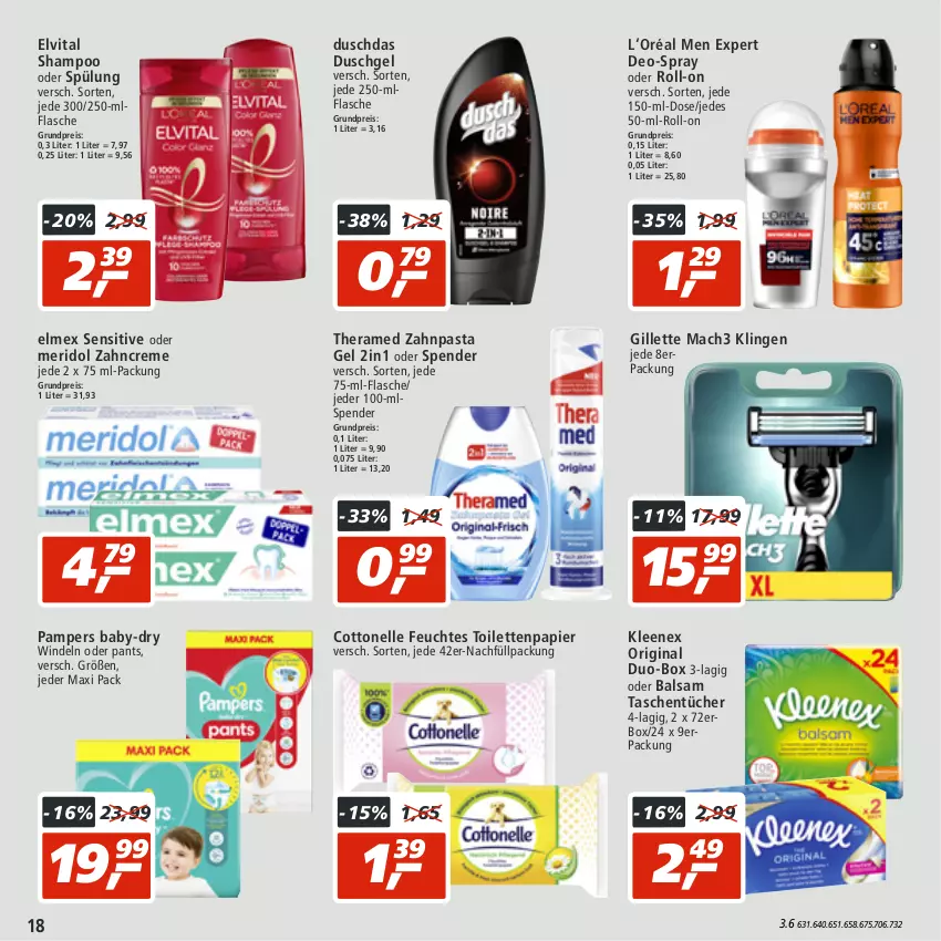 Aktueller Prospekt Real - von 04.07 bis 09.07.2022 - strona 18 - produkty: baby-dry, balsam, cottonelle, creme, deo, duschdas, duschgel, eis, elle, elmex, elvital, feuchtes toilettenpapier, flasche, gillette, gin, mac, mach3, meridol, pampers, Pants, papier, pasta, reis, roll-on, shampoo, shampoo oder spülung, spülung, Tasche, taschen, taschentücher, theramed, Ti, toilettenpapier, tücher, vita, windeln, windeln oder pants, zahncreme, zahnpasta