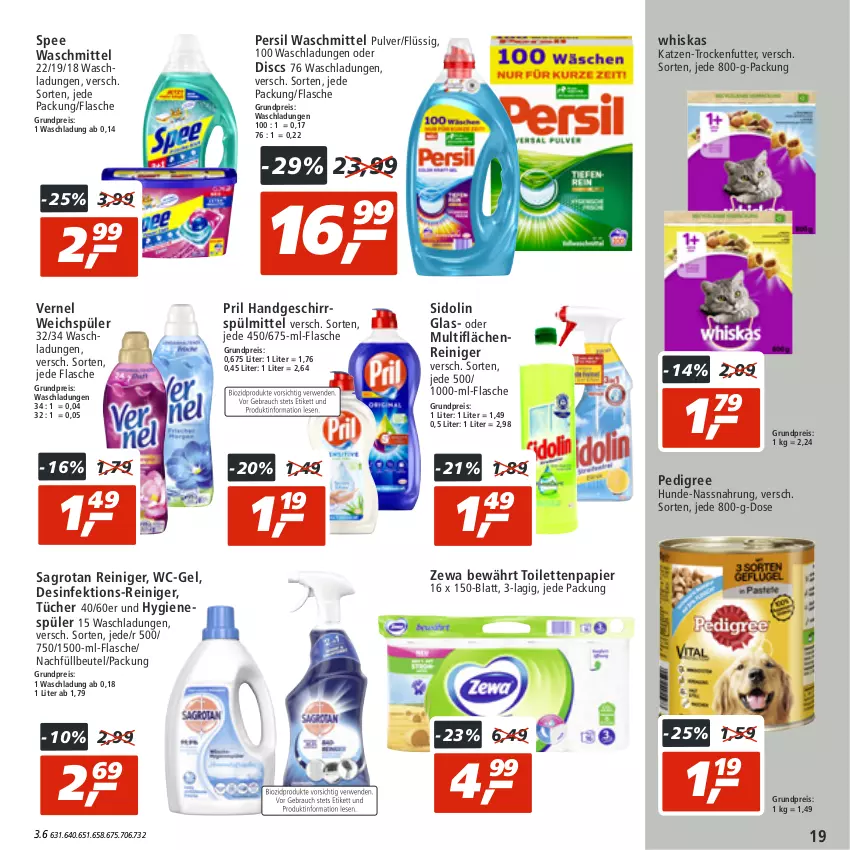 Aktueller Prospekt Real - von 04.07 bis 09.07.2022 - strona 19 - produkty: beutel, Desinfektion, eis, flasche, geschirr, geschirrspülmittel, hygienespüler, Nassnahrung, papier, pedigree, persil, persil waschmittel, pril, reiniger, reis, sagrotan, sidolin, spee, spülmittel, Ti, toilettenpapier, trockenfutter, tücher, vernel, waschmittel, wc-gel, weichspüler, whiskas, zewa