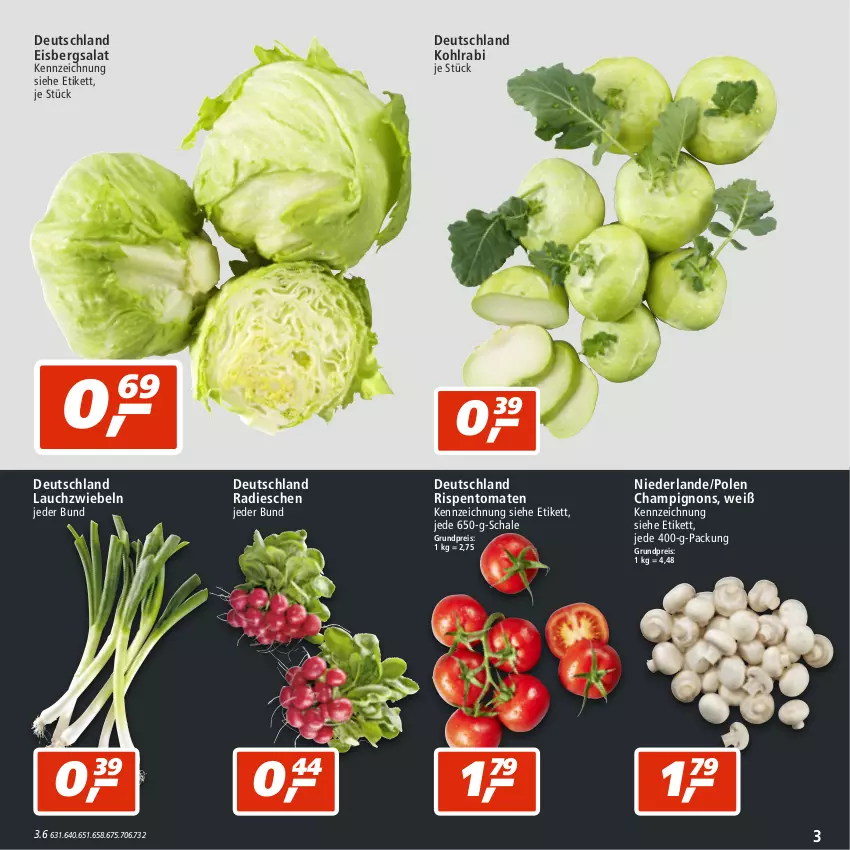 Aktueller Prospekt Real - von 04.07 bis 09.07.2022 - strona 3 - produkty: champignon, champignons, eis, eisbergsalat, kohlrabi, Lauchzwiebel, lauchzwiebeln, radieschen, reis, rispentomaten, salat, Schal, Schale, Ti, tomate, tomaten, zwiebel, zwiebeln