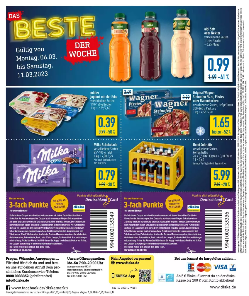 Aktueller Prospekt Diska - Prospekte - von 06.03 bis 11.03.2023 - strona 12 - produkty: angebot, angebote, Astra, buch, cola, coupon, deka, eis, ente, erde, gin, guthabenkarte, gutschein, kraft, LG, milka, milka schokolade, Müller, Nektar, Ofen, original wagner, pizza, reis, ring, sac, schoko, schokolade, steinofen, steinofen pizza, Tchibo, tee, telefon, Ti, uhr, wagner, ZTE