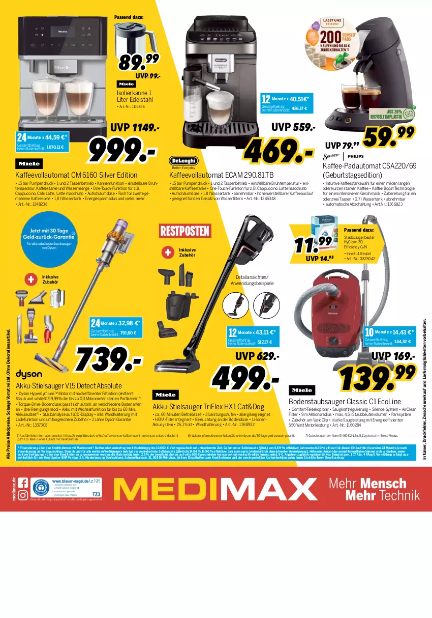 Aktueller Prospekt Medimax - MEDIMAX Prospekt KW23 2022 - von 03.06 bis 09.06.2022 - strona 8 - produkty: abholpreise, ACC, akku, asti, auer, auto, beleuchtung, beutel, bodenstaubsauger, Cap, cappuccino, chia, Cien, cin, dekoration, drucker, Dyson, edelstahl, eis, Engel, ente, erde, Ergee, isolierkanne, kaffee, kaffeemaschine, kaffeevollautomat, kerze, kraft, latte, latte macchiato, leine, LG, mac, macchiato, mastercard, papier, Philips, Reinigung, reis, Schal, senseo, Spiele, staubbeutel, staubsauger, staubsaugerbeutel, Stielsauger, tasse, Teleskop, Ti, tisch, wandhalterung, wasser, wasserfilter, wassertank