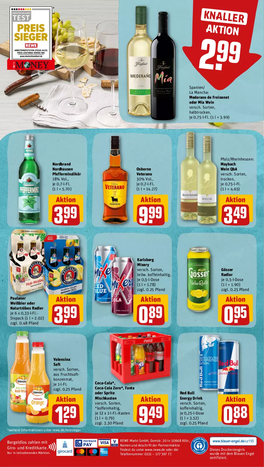 Aktueller Prospekt Rewe - Prospekte - von 12.06 bis 17.06.2023 - strona 12 - produkty: bier, coca-cola, cola, drink, drucker, energy drink, Engel, fanta, fanta oder, fanta oder sprite, freixenet, frucht, fruchtsaft, gösser, karlsberg, karlsberg mixery, kerze, likör, maybach, Mixer, mixery, natur, nordbrand, oder sprite, osborne, Paula, paulaner, pfeffer, pfefferminzlikör, radler, red bull, saft, sprite, telefon, Ti, valensina, veterano, wein