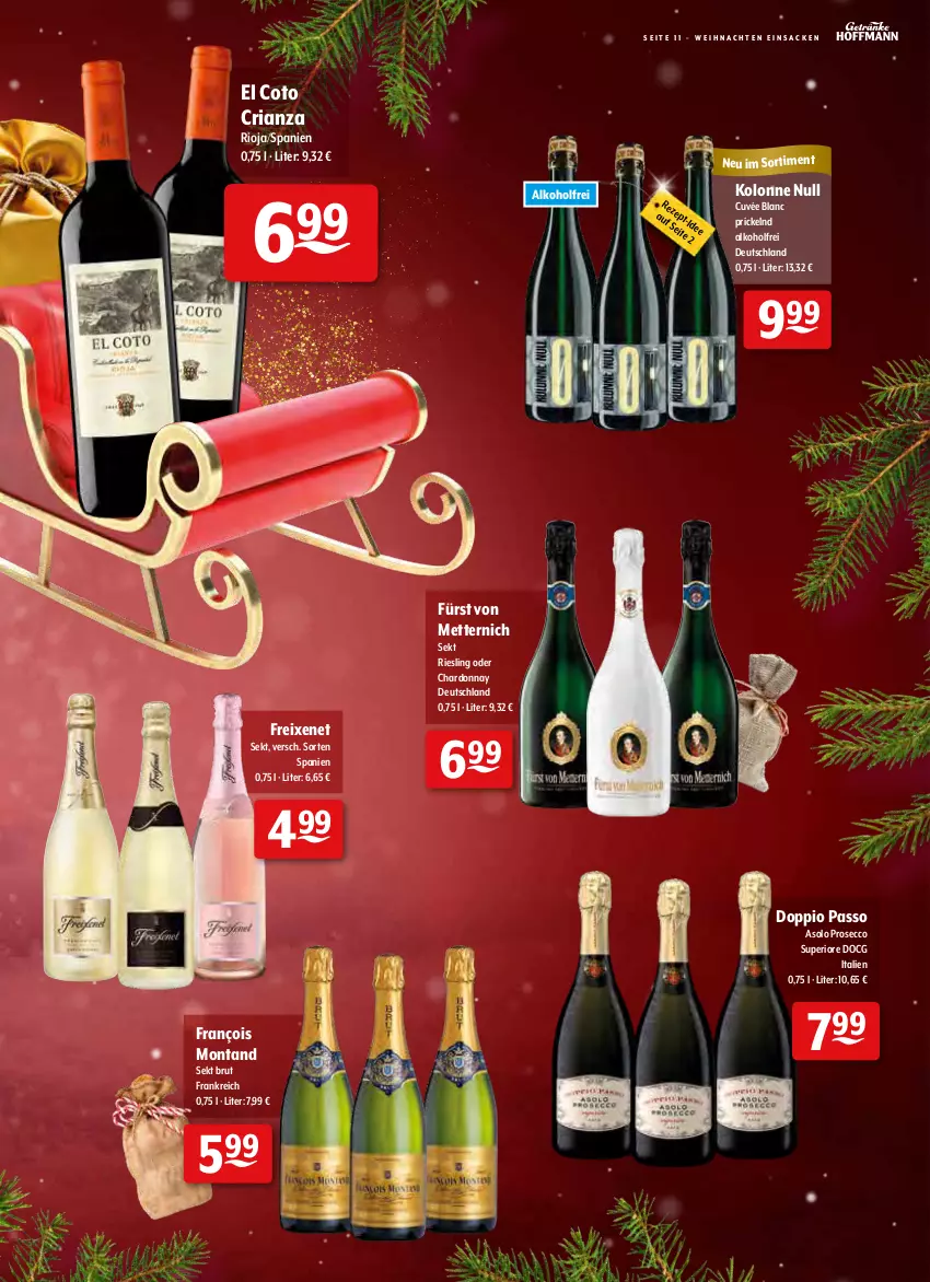 Aktueller Prospekt Getraenke Hoffmann - Prospekte - von 06.12 bis 18.12.2021 - strona 11 - produkty: alkohol, brut, chardonnay, cola, cuvée, doppio passo, ecco, freixenet, fürst von metternich, Mett, metternich, passo, prosecco, rel, Ria, riesling, rioja, sac, sekt, Ti, weihnachten, Wild