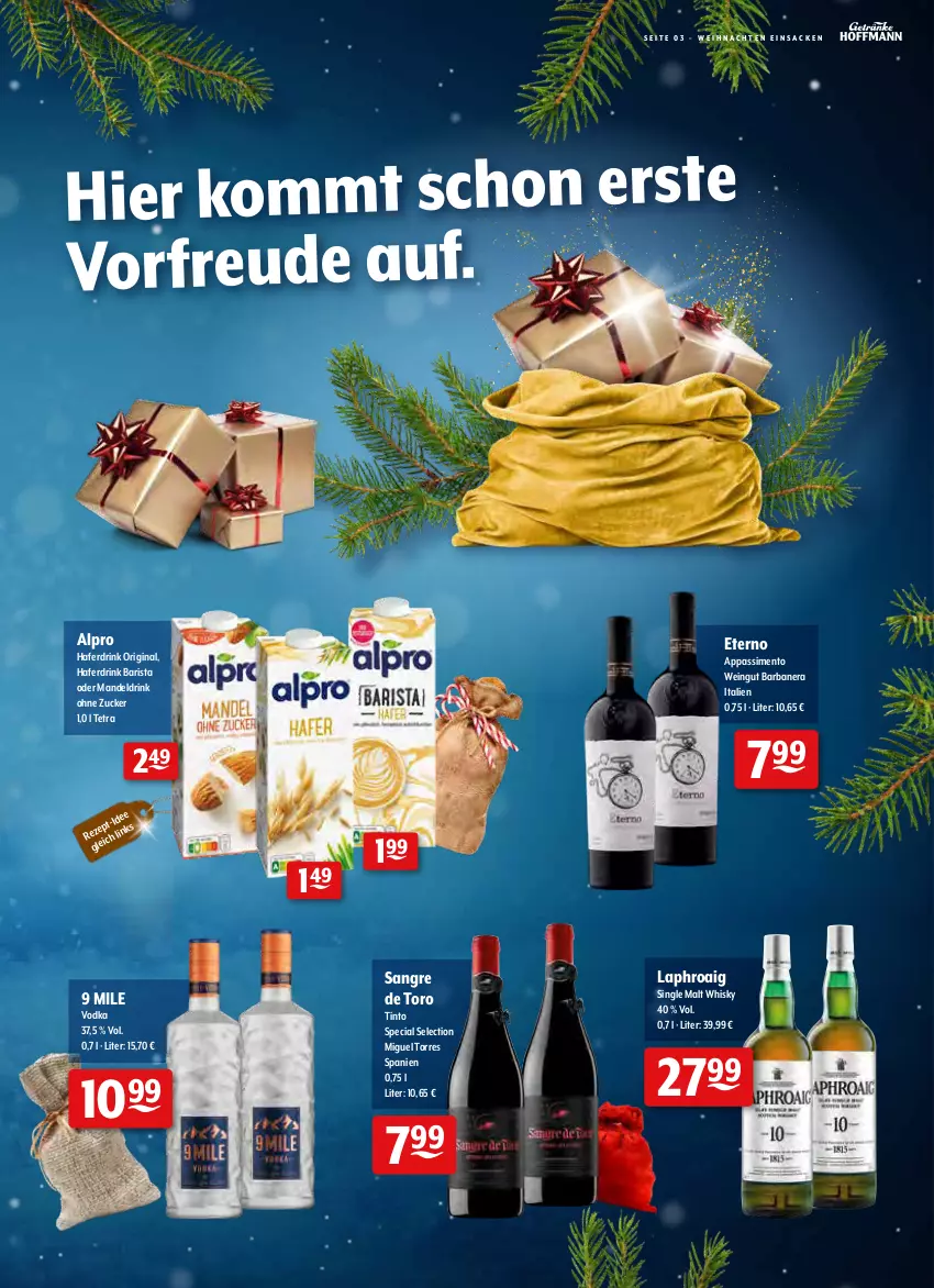 Aktueller Prospekt Getraenke Hoffmann - Prospekte - von 06.12 bis 18.12.2021 - strona 3 - produkty: alkohol, alpro, angebot, angebote, brut, cocktail, cola, cranberries, cranberry, cuvée, drink, eier, eis, Elan, elle, ente, frucht, getränk, getränke, gin, Gläser, Glühwein, hafer, Haferdrink, Heu, honig, kakao, laphroaig, lion, mandel, Mandeldrink, milch, Mixgetränk, monin, Muskatnuss, nuss, rezept, ring, rosmarin, rotwein, rum, sac, saft, sahne, schoko, schokolade, sim, single malt, sirup, Ti, vanille, vodka, weihnachten, wein, whisky, zucker