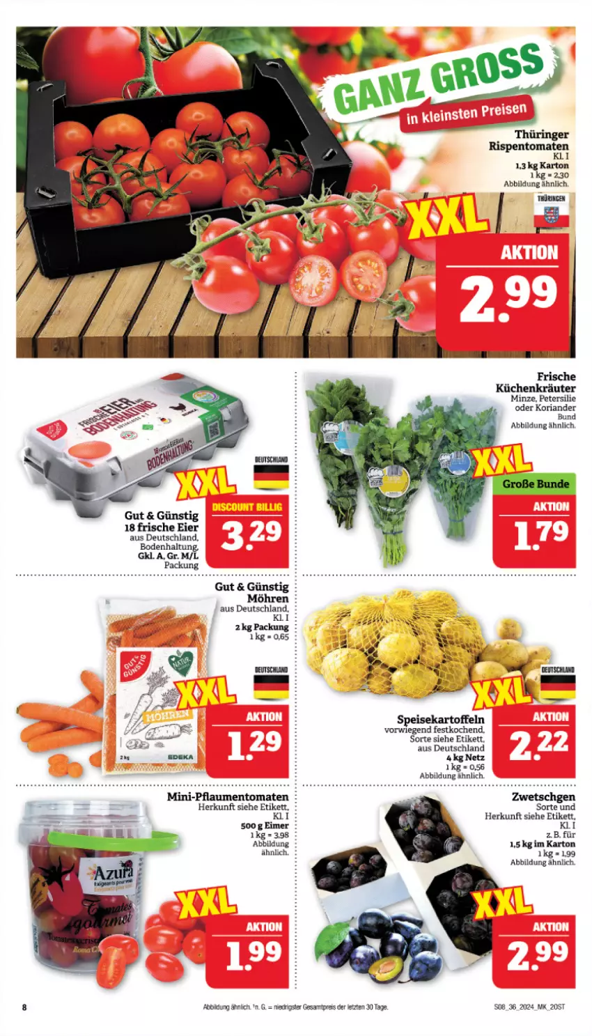 Aktueller Prospekt Marktkauf - Prospekt - von 01.09 bis 07.09.2024 - strona 10 - produkty: acer, deka, eier, eimer, eis, Koriander, kräuter, küche, Küchen, minze, möhren, petersilie, pflaume, pflaumen, reis, Ria, ring, rispentomaten, tee, Ti, tomate, tomaten, ZTE