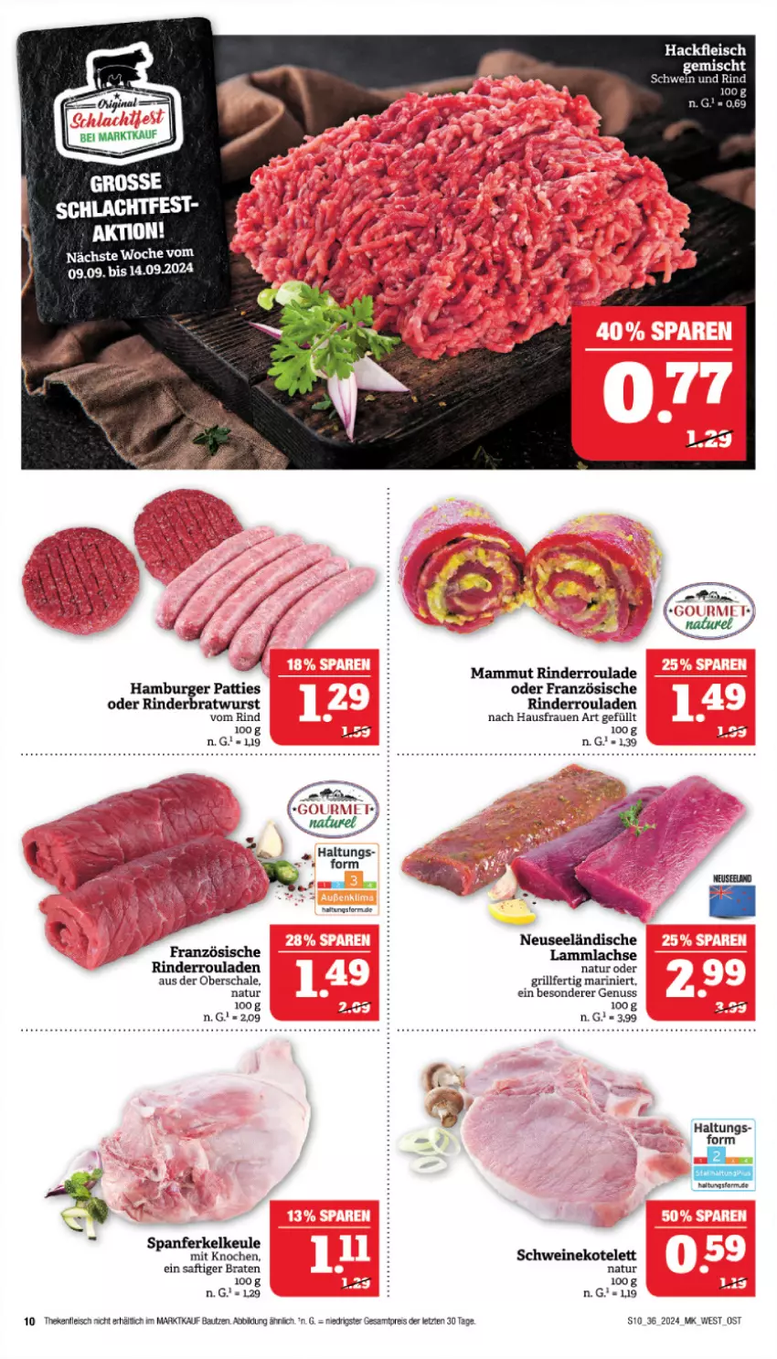 Aktueller Prospekt Marktkauf - Prospekt - von 01.09 bis 07.09.2024 - strona 12 - produkty: Bau, braten, bratwurst, burger, eier, eis, fleisch, grill, hackfleisch, hackfleisch gemischt, hamburger, kotelett, lachs, lamm, lammlachse, mam, natur, nuss, reis, rel, rind, rinder, Rinderbratwurst, Rinderroulade, rinderrouladen, rouladen, saft, Schal, Schale, schwein, schweine, schweinekotelett, Ti, wein, weine, wurst, ZTE