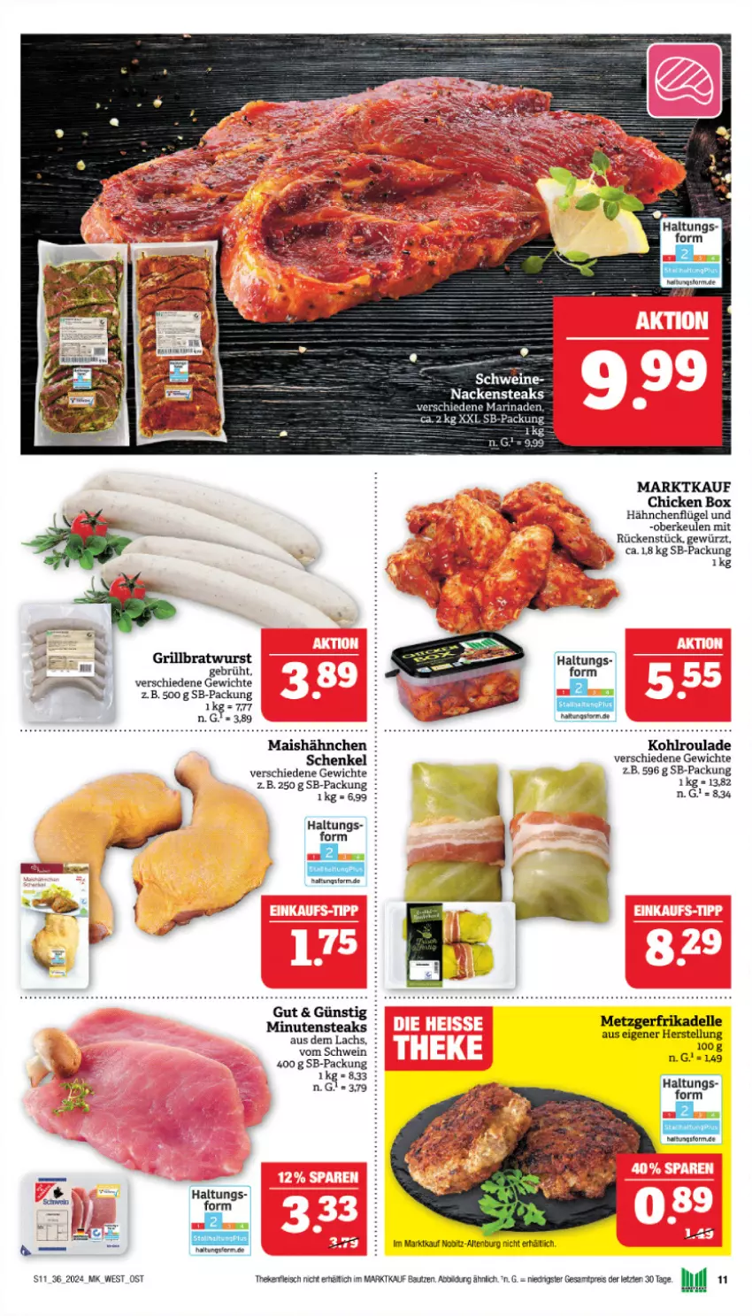 Aktueller Prospekt Marktkauf - Prospekt - von 01.09 bis 07.09.2024 - strona 13 - produkty: Bau, bratwurst, dell, eis, elle, Ergee, fleisch, gewürz, grill, grillbratwurst, hähnchenflügel, henkel, lachs, mais, marinade, minutensteaks, Nackensteak, nackensteaks, reis, schenkel, schwein, schweine, steak, steaks, Ti, wein, weine, wurst, ZTE