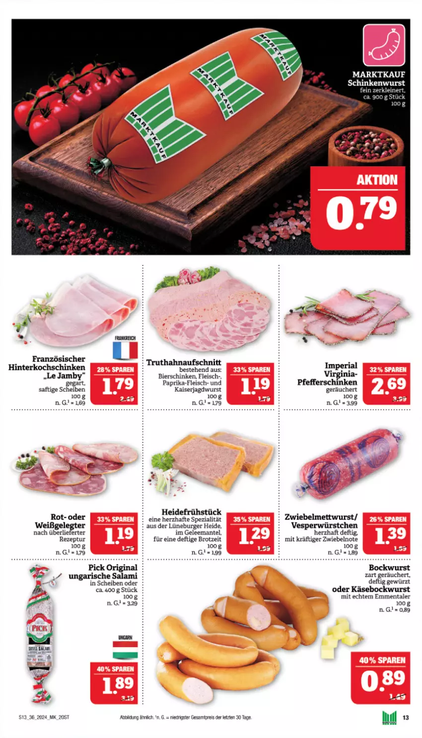 Aktueller Prospekt Marktkauf - Prospekt - von 01.09 bis 07.09.2024 - strona 15 - produkty: aufschnitt, bier, bierschinken, bockwurst, brot, burger, eis, emmentaler, fleisch, gelee, gewürz, gin, heidefrühstück, hinterkochschinken, jagdwurst, Kaiser, Käse, kochschinken, Mantel, Mett, mettwurst, paprika, pfeffer, reis, rezept, Ria, saft, salami, schinken, schinkenwurst, Spezi, Ti, truthahn, Ungarische Salami, wurst, würstchen, ZTE, zwiebel, zwiebelmettwurst, zwiebeln