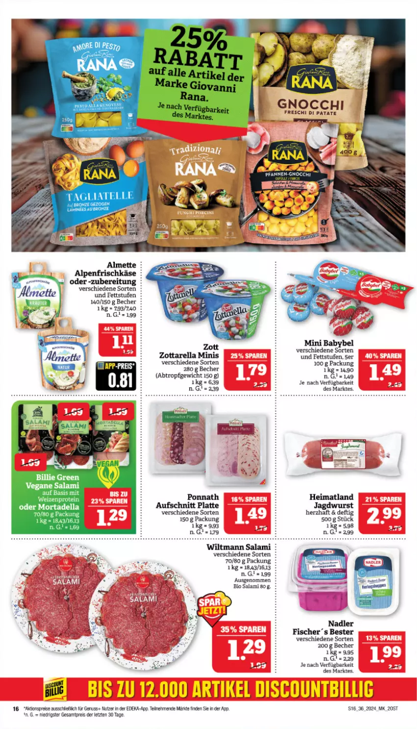 Aktueller Prospekt Marktkauf - Prospekt - von 01.09 bis 07.09.2024 - strona 18 - produkty: aktionspreis, almette, alpenfrischkäse, aufschnitt, babybel, Becher, bio, deka, dell, eis, fisch, fische, Fischer, frischkäse, gnocchi, jagdwurst, Käse, latte, Mett, mini babybel, mortadella, nadler, nuss, ponnath, Rana, reis, rel, salami, Ti, wurst, zott, zottarella, zottarella minis, ZTE