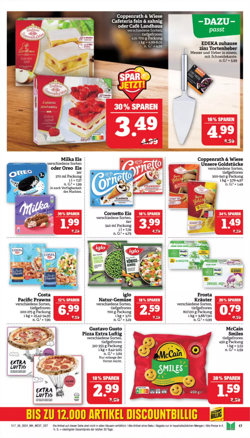 Aktueller Prospekt Marktkauf - Prospekt - von 01.09 bis 07.09.2024 - strona 19 - produkty: Cif, coppenrath, cornetto, deka, eis, frosta, Goldstücke, iglo, kräuter, mccain, messer, natur, oreo, pizza, prawns, reis, Ti, torte, ZTE