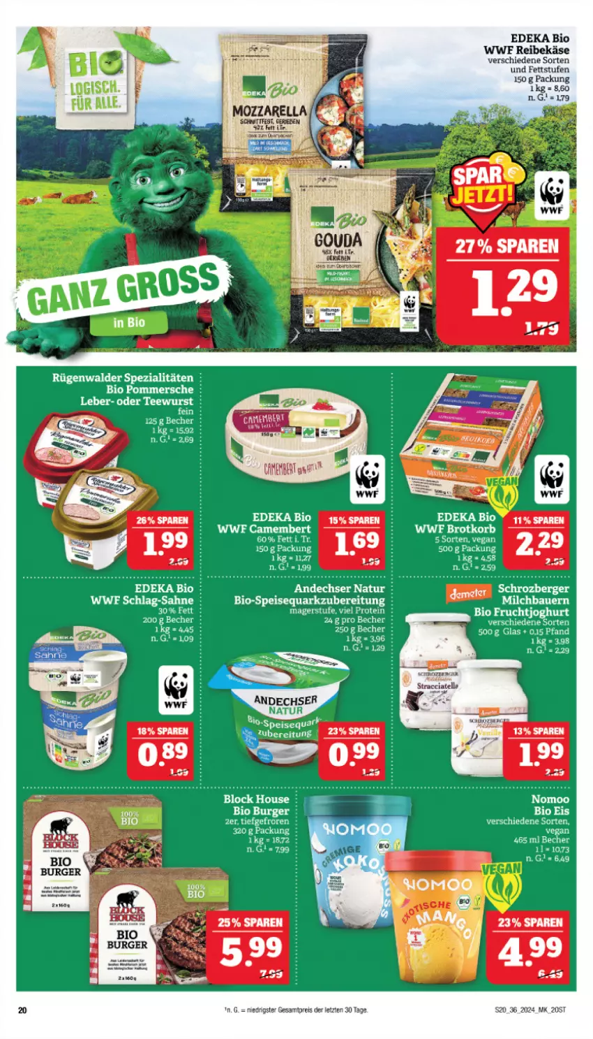 Aktueller Prospekt Marktkauf - Prospekt - von 01.09 bis 07.09.2024 - strona 22 - produkty: andechser natur, auer, Bau, Bauer, Becher, Berger, bio, burger, camembert, deka, edeka bio, eis, frucht, fruchtjoghurt, joghur, joghurt, Käse, milch, natur, Pommersche, quark, Reibekäse, reis, rügenwalder, speisequark, Spezi, Ti, ZTE