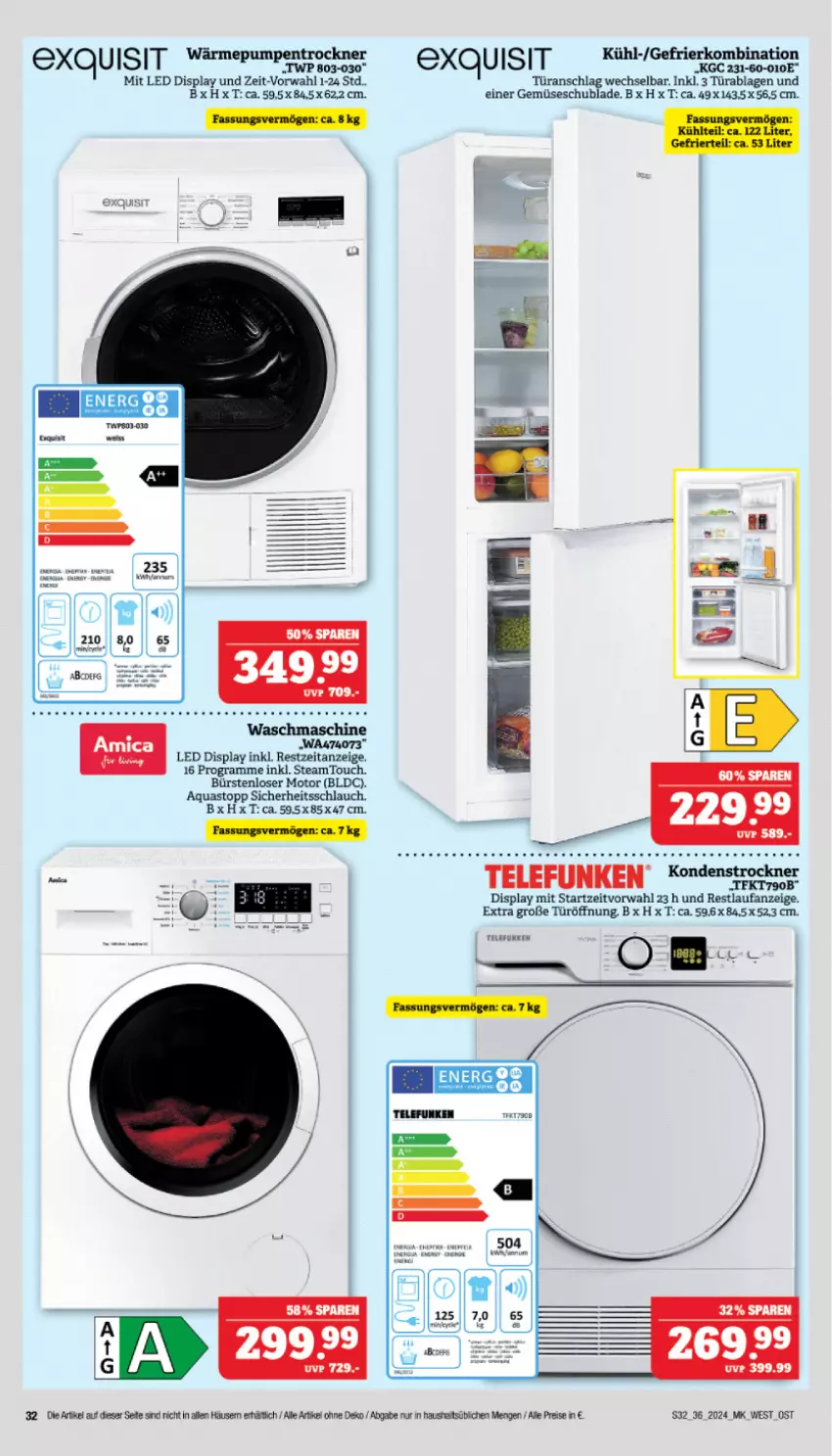 Aktueller Prospekt Marktkauf - Prospekt - von 01.09 bis 07.09.2024 - strona 34 - produkty: aqua, aquastop, bürste, bürsten, eis, gefrierkombination, reis, schlauch, telefunken, Ti, Trockner, türanschlag wechselbar