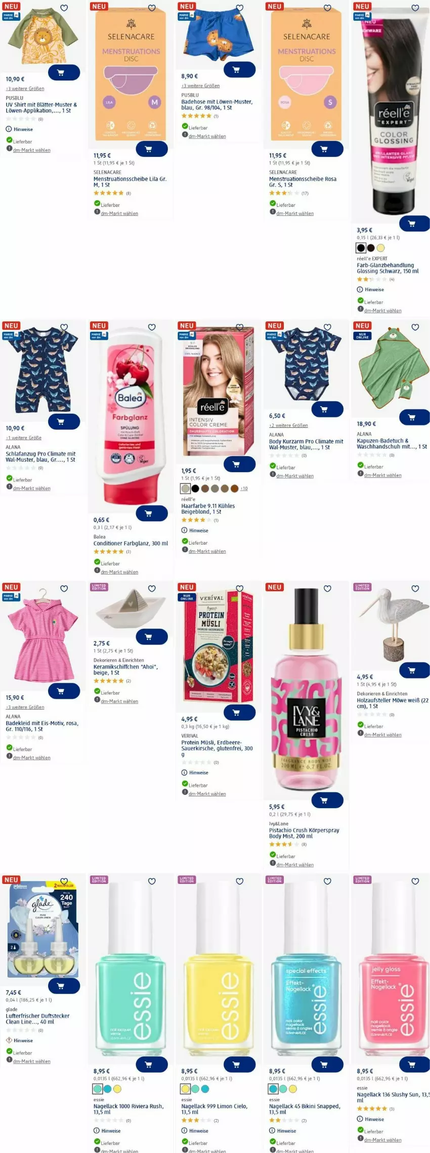 Aktueller Prospekt Dm Drogerie - Prospekte - von 02.06 bis 11.06.2025 - strona 20 - produkty: Anzug, auer, Bad, Badehose, badetuch, beere, bikini, body, Color creme, creme, eis, elle, erdbeere, Glade, Holz, hose, kirsch, kirsche, kleid, Körperspray, lack, limo, lufterfrischer, müsli, Nagellack, Schiffchen, Schlafanzug, shirt, teller, Ti, tuc, usb, waschhandschuh