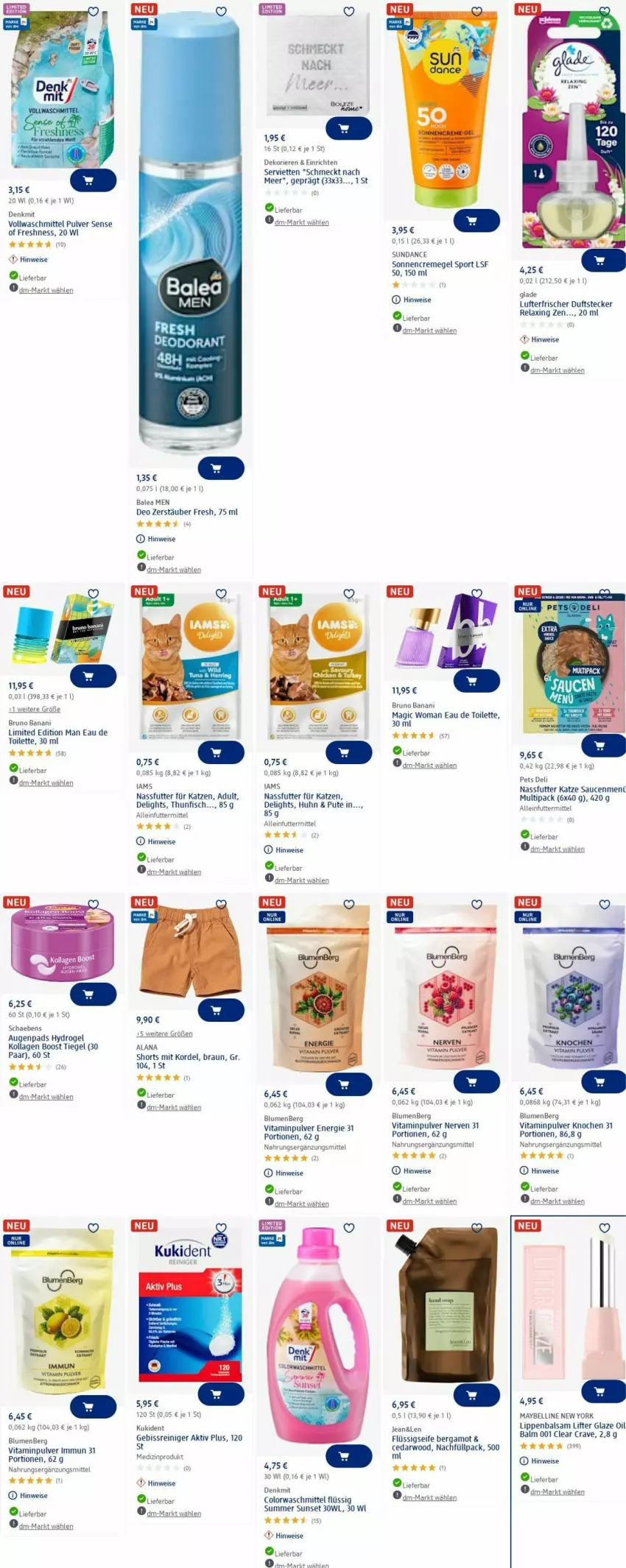 Aktueller Prospekt Dm Drogerie - Prospekte - von 02.06 bis 11.06.2025 - strona 21 - produkty: alleinfuttermittel, balsam, blume, blumen, braun, bruno banani, colorwaschmittel, creme, deo, deodorant, eau de toilette, eis, fisch, flüssigseife, Glade, Kollagen, Kukident, Lippenbalsam, lufterfrischer, Maybelline, medizinprodukt, nassfutter, pute, reiniger, rel, sauce, saucen, Schaebens, Seife, Serviette, servietten, shorts, sonnencreme, Sport, thunfisch, Ti, vita, vollwaschmittel, waschmittel, Yo