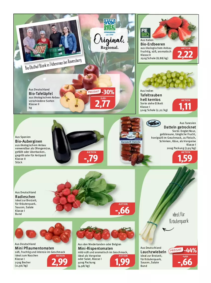 Aktueller Prospekt Feneberg - Prospekte - von 20.04 bis 22.04.2023 - strona 5 - produkty: antipasti, asti, aubergine, auberginen, Bau, Becher, beere, beeren, bio, braun, brot, Datteln, eis, erdbeere, erdbeeren, fleisch, frucht, gin, grill, honig, Käse, kräuter, Lauchzwiebel, lauchzwiebeln, LG, mac, mini-rispentomaten, obst, Ofen, pflaume, pflaumen, quark, radieschen, reis, rispentomaten, rwe, salat, salate, sauce, saucen, Schal, Schale, schinken, tafeläpfel, tafeltrauben, Ti, tisch, tomate, tomaten, trauben, vorspeise, zwiebel, zwiebeln