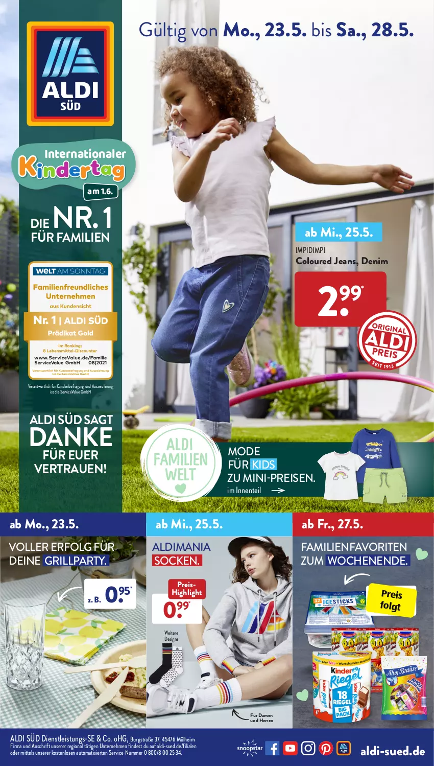 Aktueller Prospekt AldiSud - ALDI Aktuell - von 23.05 bis 28.05.2022 - strona 1 - produkty: aldi, auto, eis, ente, grill, jeans, LG, Mode, reis, socken, Ti