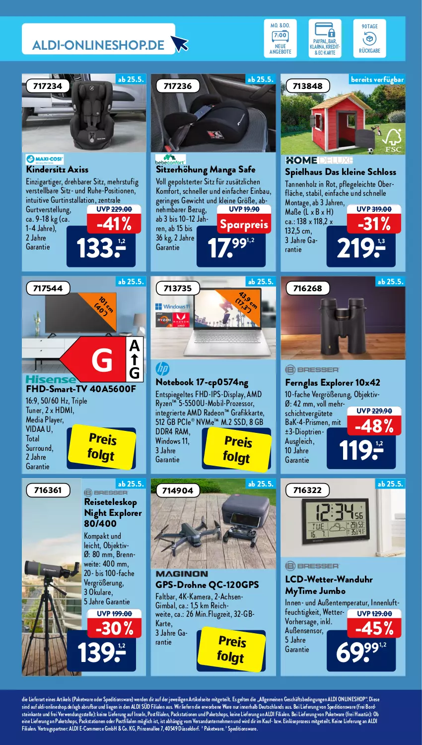 Aktueller Prospekt AldiSud - ALDI Aktuell - von 23.05 bis 28.05.2022 - strona 15 - produkty: aldi, AMD Radeon, angebot, angebote, aust, Bau, deo, Drohne, eis, elle, ente, erde, Fernglas, GPS, HDMI, Holz, ips-display, jumbo, kamera, Kinder, Kindersitz, leine, LG, Liege, notebook, radeon, reis, ring, rwe, ryzen, Sitzerhöhung, spiegel, ssd, Teleskop, Ti, tuner, uhr, wanduhr