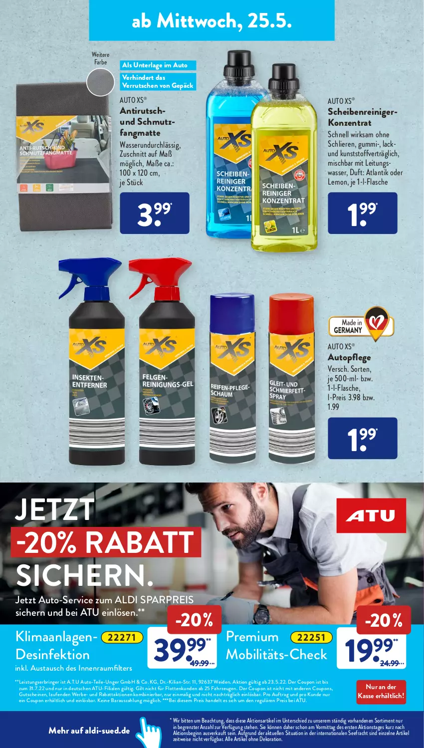 Aktueller Prospekt AldiSud - ALDI Aktuell - von 23.05 bis 28.05.2022 - strona 18 - produkty: aldi, alle artikel ohne dekoration, aust, auto, coupon, coupons, dekoration, Desinfektion, eis, elle, flasche, gin, gsw, gutschein, gutscheine, lack, Laufen, reiniger, reis, ring, Scheibenreiniger, schmutzfangmatte, Ti, topf, wasser, ZTE