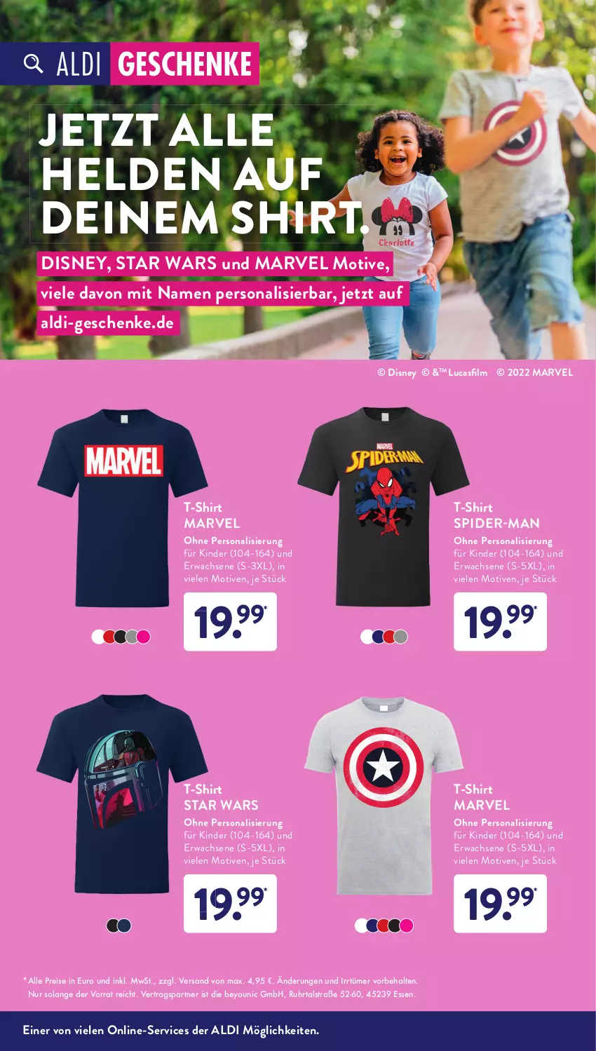 Aktueller Prospekt AldiSud - ALDI Aktuell - von 23.05 bis 28.05.2022 - strona 24 - produkty: aldi, disney, eis, Kinder, Persona, reis, shirt, spider-man, T-Shirt, Ti, uhr, Yo