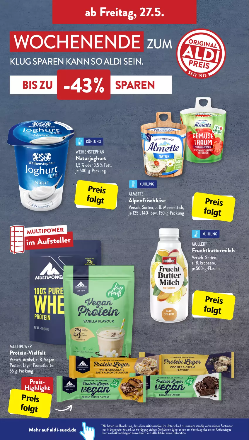 Aktueller Prospekt AldiSud - ALDI Aktuell - von 23.05 bis 28.05.2022 - strona 26 - produkty: aldi, alle artikel ohne dekoration, almette, alpenfrischkäse, beere, butter, buttermilch, dekoration, eis, elle, erdbeere, flasche, frischkäse, frucht, gin, joghur, joghurt, Käse, LG, meerrettich, Mett, milch, Müller, natur, naturjoghurt, reis, Rettich, teller, Ti, weihenstephan, ZTE