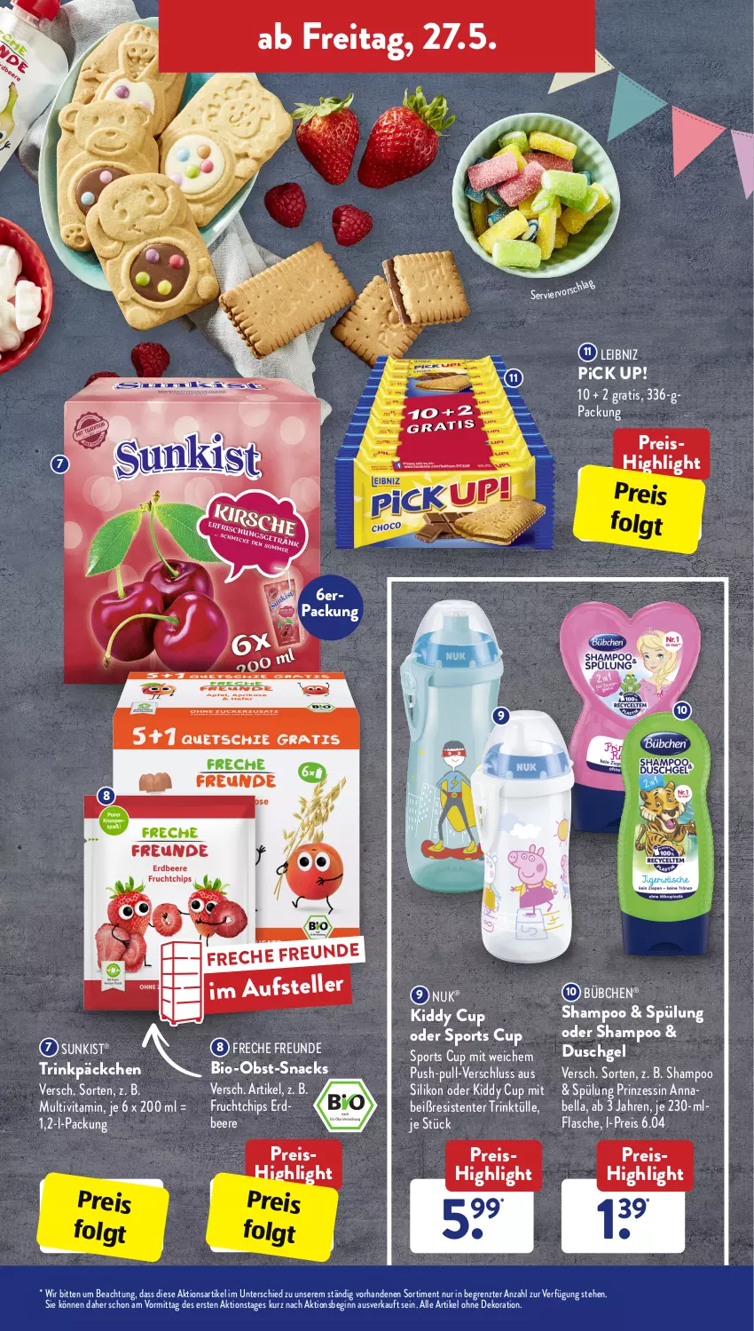 Aktueller Prospekt AldiSud - ALDI Aktuell - von 23.05 bis 28.05.2022 - strona 31 - produkty: alle artikel ohne dekoration, beere, bio, Bio-Obst, bübchen, chips, dekoration, duschgel, eis, elle, ente, erdbeere, flasche, freche freunde, frucht, gin, leibniz, LG, nuk, obst, Pick Up!, reis, shampoo, snack, snacks, Sport, spülung, teller, Ti, vita, ZTE