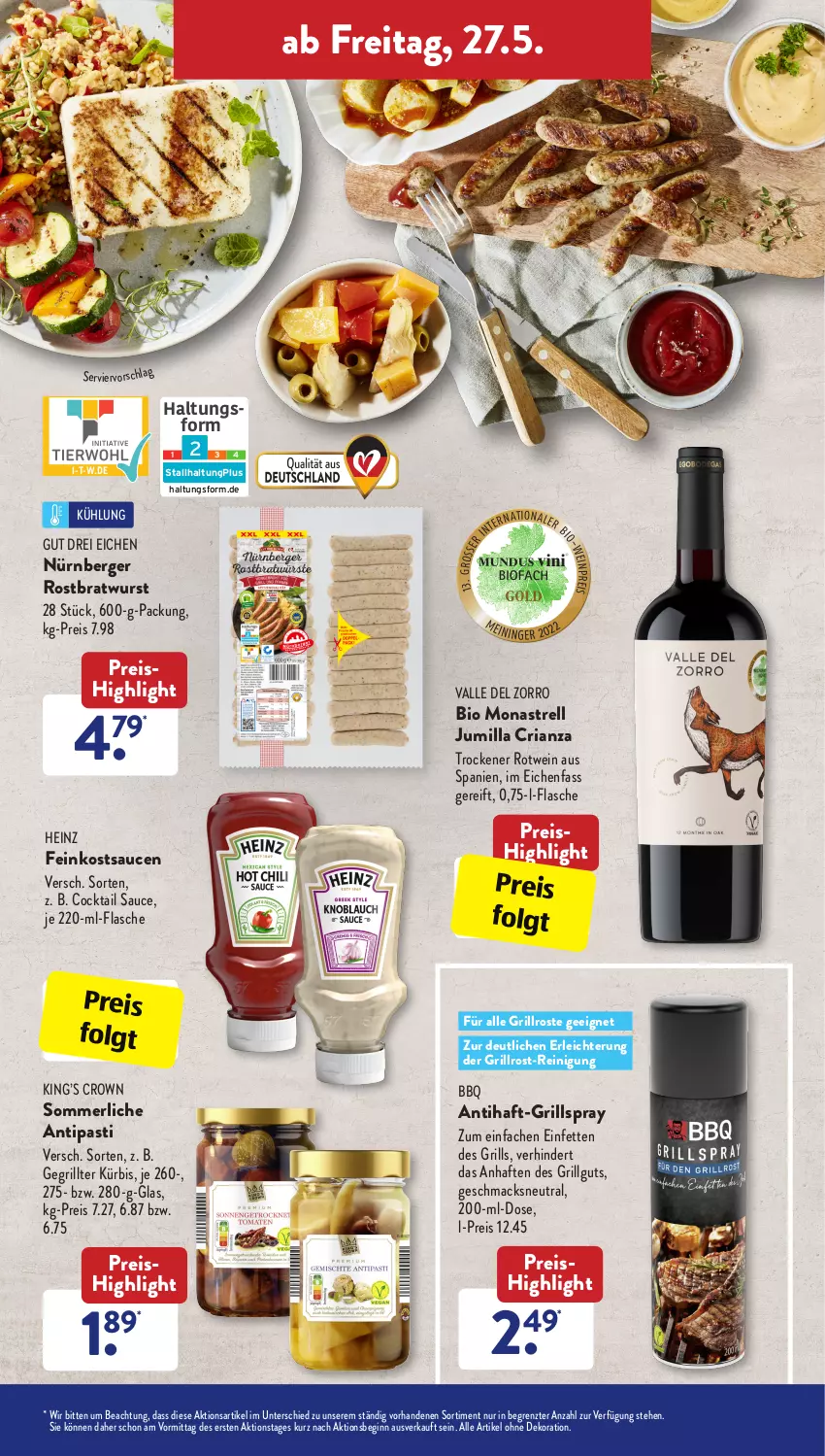 Aktueller Prospekt AldiSud - ALDI Aktuell - von 23.05 bis 28.05.2022 - strona 33 - produkty: alle artikel ohne dekoration, antipasti, asti, Berger, bio, bratwurst, cocktail, dekoration, eis, feinkost, flasche, gin, grill, grillrost, heinz, Kürbis, LG, mac, merl, nürnberger, Reinigung, reis, rel, Ria, rostbratwurst, rotwein, sauce, saucen, Ti, wein, wurst, ZTE