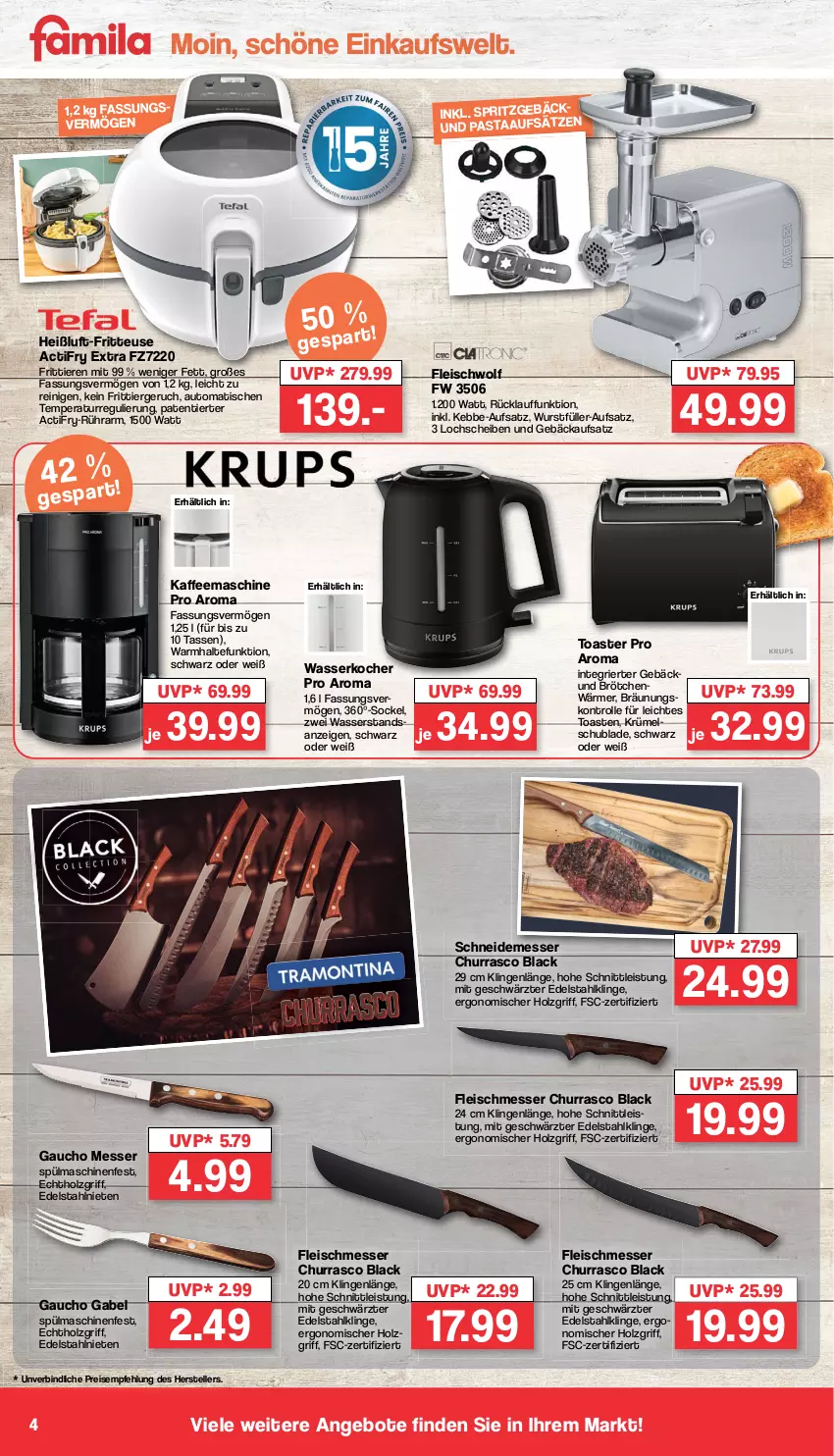 Aktueller Prospekt Famila - Prospekte - von 03.07 bis 08.07.2023 - strona 4 - produkty: angebot, angebote, auto, brötchen, edelstahl, eis, elle, fleisch, fritteuse, gabel, Holz, kaffee, kaffeemaschine, Kocher, lack, messer, pasta, reis, spülmaschinen, tasse, teller, Ti, Tiere, tisch, toast, toaster, wasser, wasserkocher, wurst, ZTE