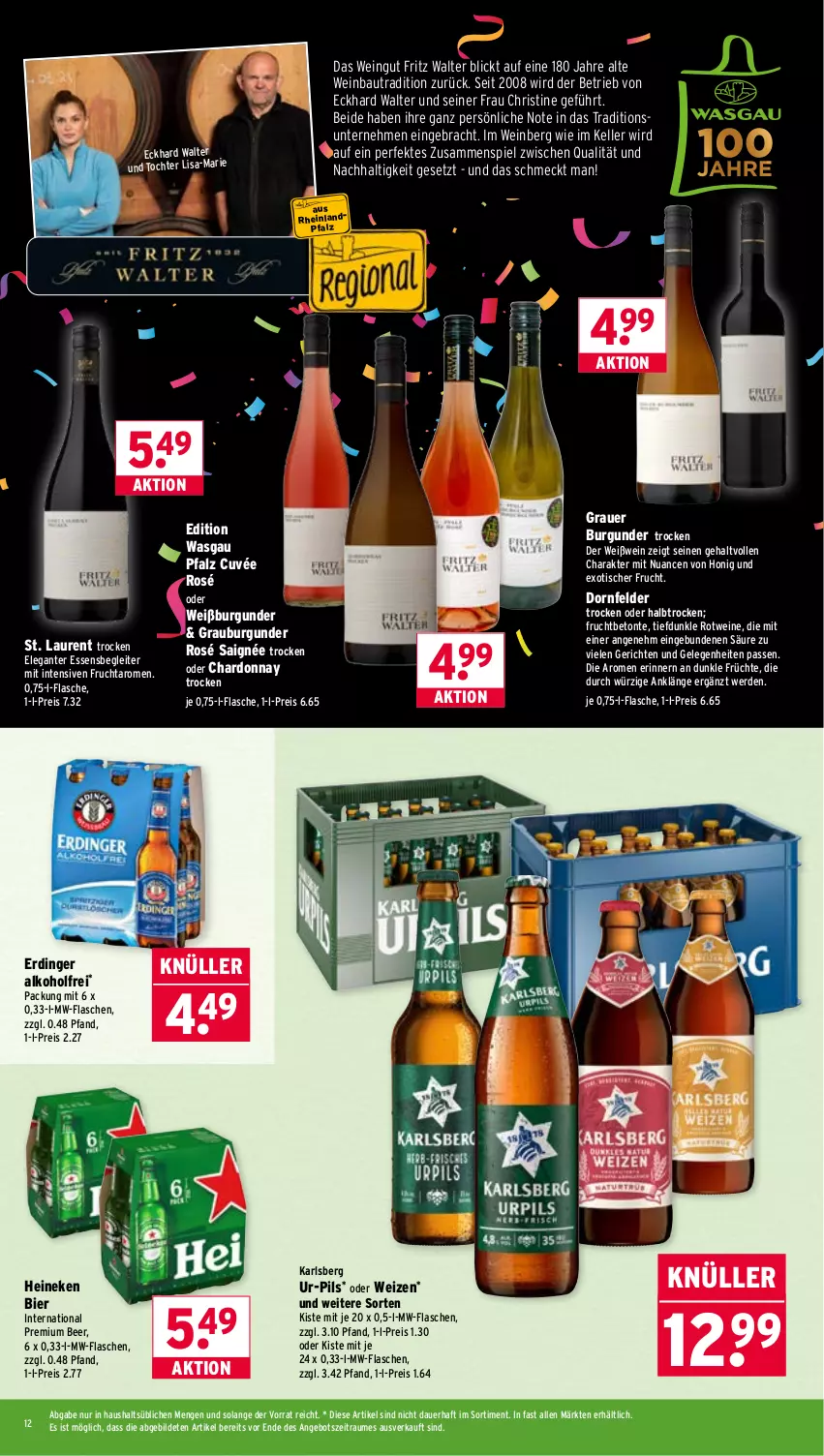 Aktueller Prospekt Wasgau - von 10.11 bis 15.11.2025 - strona 12 - produkty: alkohol, angebot, auer, Bau, bier, burgunder, chardonnay, cuvée, dornfelder, eis, elle, erde, erdinger, flasche, fritz, frucht, früchte, grauburgunder, grauer burgunder, heineken, honig, karlsberg, mw-flasche, Nuance, pils, reis, rotwein, Ti, tisch, wein, weine, Weißburgunder, Weißwein