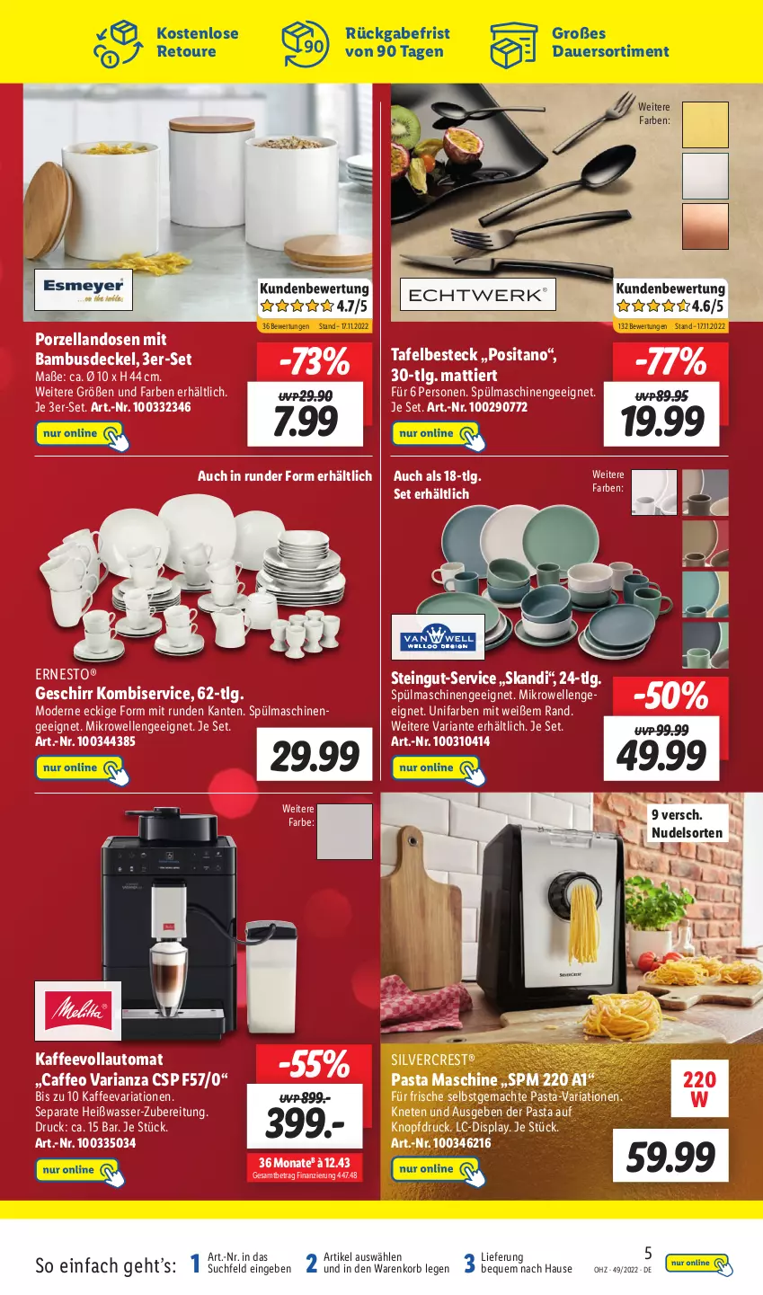 Aktueller Prospekt Lidl - Wochen-Highlights im Onlineshop - von 05.12 bis 11.12.2022 - strona 7 - produkty: auer, auto, bambus, besteck, caffe, decke, Deckel, elle, ernesto, geschirr, kaffee, kaffeevollautomat, Kombiservice, korb, LG, mac, mikrowelle, Mode, nudel, pasta, Ria, silvercrest, spülmaschinen, Ti, wasser