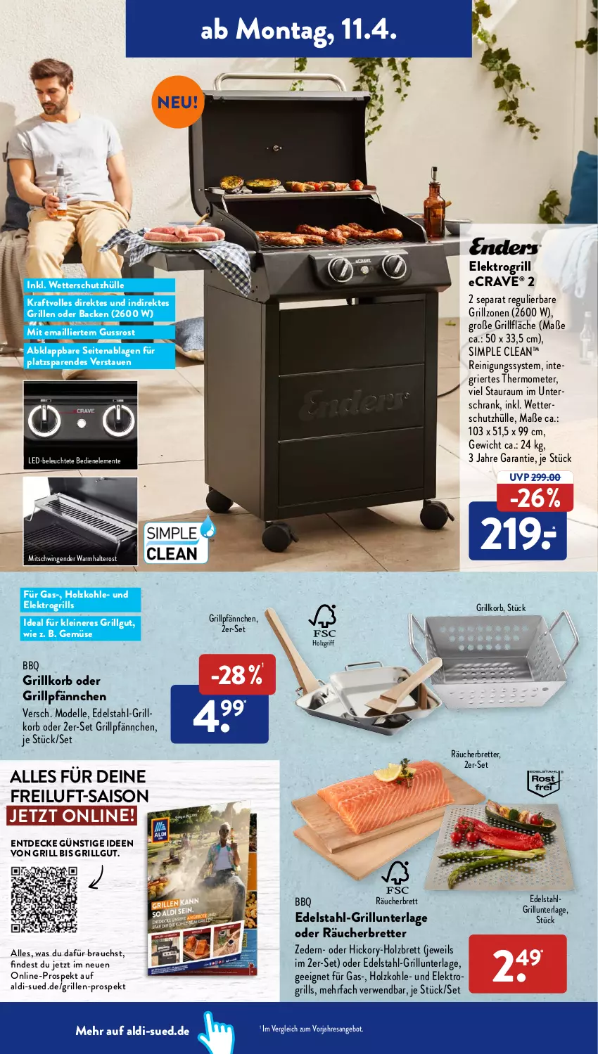 Aktueller Prospekt AldiSud - ALDI Aktuell - von 11.04 bis 16.04.2022 - strona 18 - produkty: aldi, angebot, decke, dell, edelstahl, Elektro, elle, ente, grill, grillfläche, Holz, holzkohle, korb, kraft, leine, Leuchte, LG, Mode, Rauch, Reinigung, resa, rwe, Schrank, schutzhülle, sim, thermometer, Ti, unterschrank