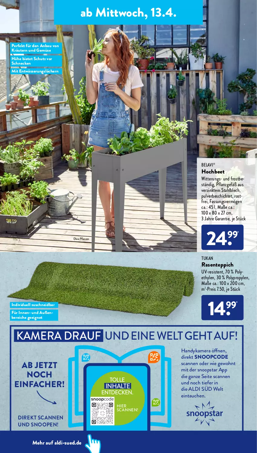 Aktueller Prospekt AldiSud - ALDI Aktuell - von 11.04 bis 16.04.2022 - strona 26 - produkty: aldi, Bau, decke, eis, ente, Handy, kamera, kräuter, kräutern, pflanze, pflanzen, rasen, reis, teppich, Ti, und gemüse