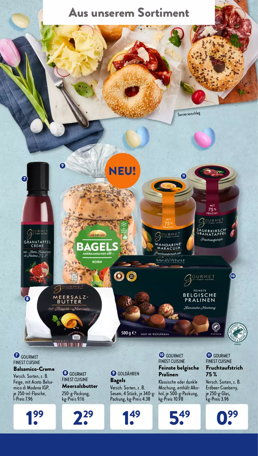 Aktueller Prospekt AldiSud - ALDI Aktuell - von 11.04 bis 16.04.2022 - strona 41 - produkty: aceto, aceto balsamico, aufstrich, Bagel, balsam, balsamico, Belgische Pralinen, butter, cranberry, creme, eis, flasche, frucht, fruchtaufstrich, LG, meersalz, Meersalzbutter, Mode, pralinen, reis, salz, sesam, Ti