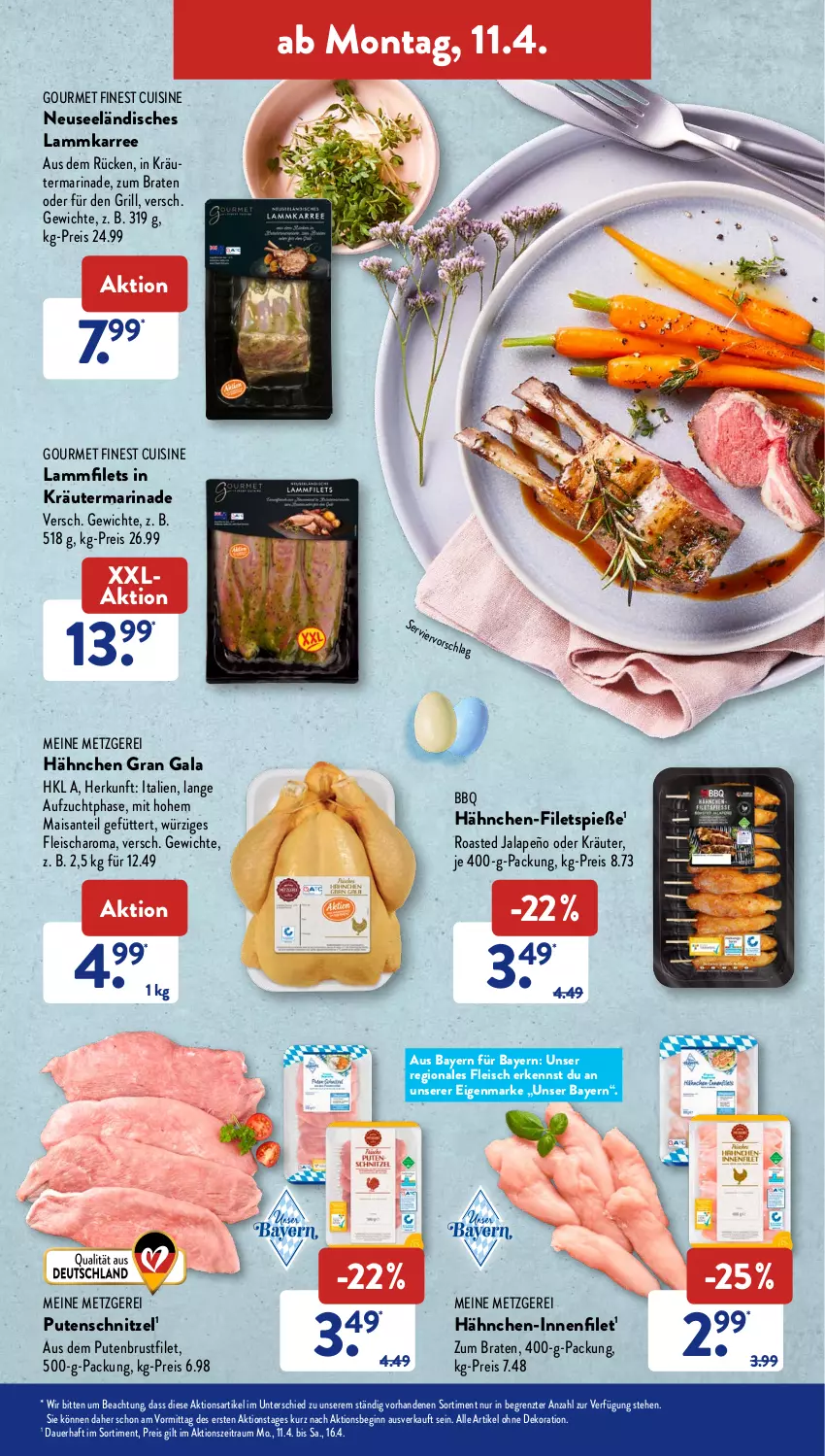 Aktueller Prospekt AldiSud - ALDI Aktuell - von 11.04 bis 16.04.2022 - strona 9 - produkty: alle artikel ohne dekoration, auer, braten, brustfilet, dekoration, eis, filet, filets, fleisch, gin, grill, jalapeño, kräuter, lamm, Lammfilets, mais, marinade, oder kräuter, pute, putenbrust, putenbrustfilet, putenschnitzel, reis, SANTE, schnitzel, Ti, ZTE