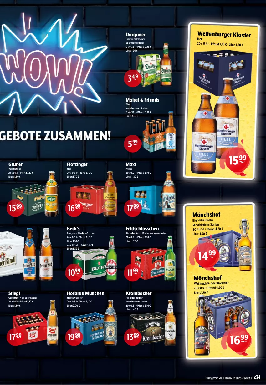 Aktueller Prospekt Getraenke Hoffmann - Prospekte - von 20.11 bis 02.12.2023 - strona 5 - produkty: Aldersbacher, alkohol, Astra, berliner, berliner kindl, bier, bio, bitburger, budweiser, burger, eis, elle, Faktu, gin, Hefe, krombache, krombacher, mais, mönchshof, natur, natur radler, oder radler, pils, pilsener, premium pils, radler, Stiegl, Ti, weissbier, zucker