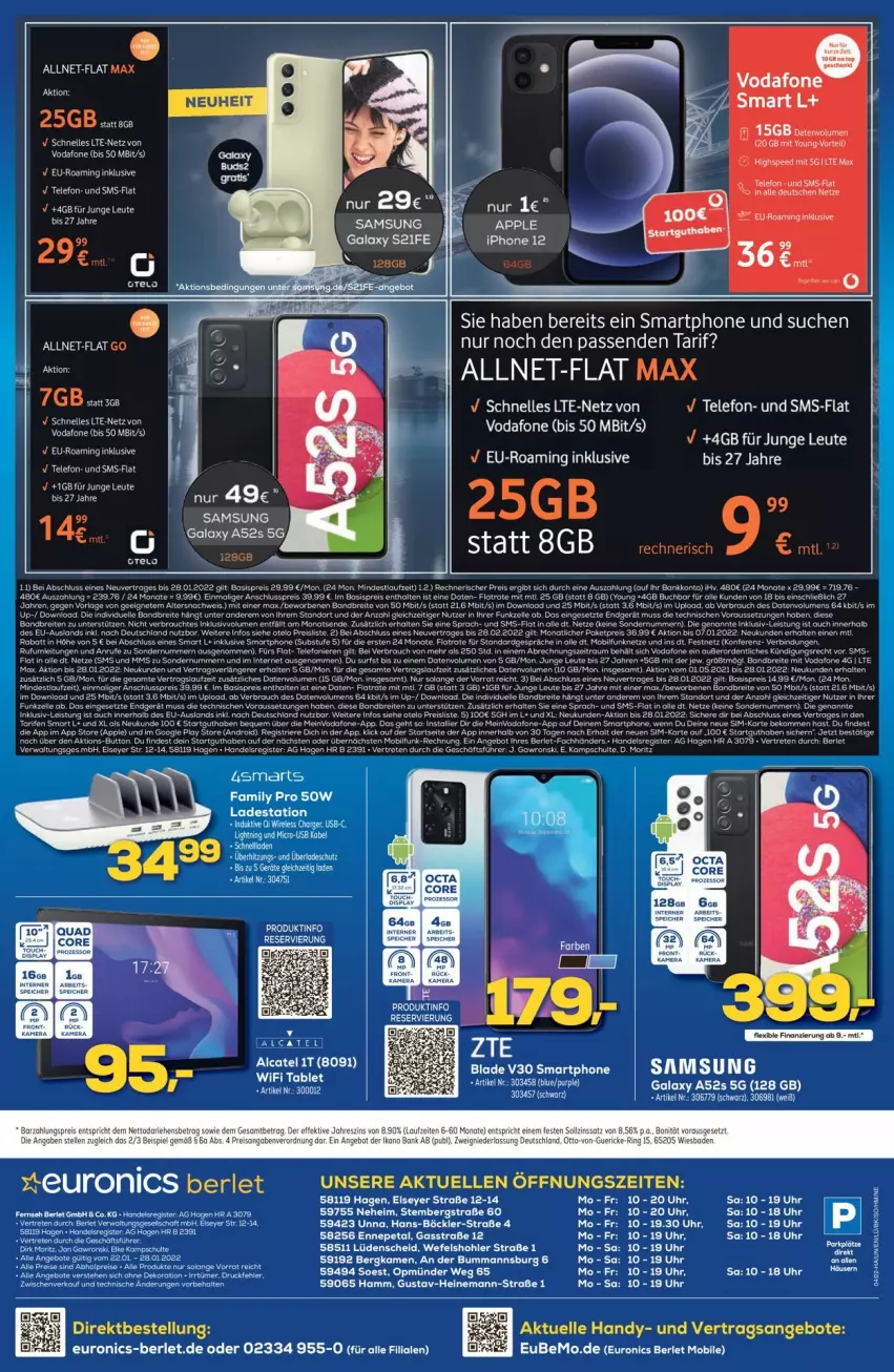 Aktueller Prospekt Euronics - Prospekte - von 26.01 bis 02.02.2022 - strona 10 - produkty: angebot, Apple, eis, elle, reis, Samsung, smartphone, spee, tee, telefon, Ti, uhr, vodafone, Yo