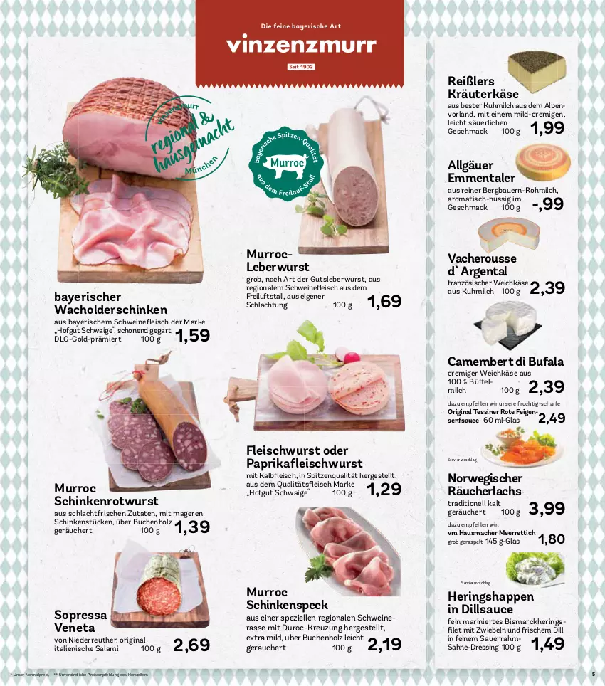 Aktueller Prospekt Aez - Prospekte - von 28.02 bis 05.03.2022 - strona 5 - produkty: auer, Bau, Bauer, bismarck, buch, camembert, di bufala, dressing, eis, elle, emmentaler, Feigen, fleisch, fleischwurst, französischer weichkäse, frucht, gin, gutsleberwurst, Hausmacher, hering, Herings, Heringshappen, hero, hofgut, Holz, Käse, kräuter, lachs, leberwurst, LG, mac, meerrettich, milch, mit zwiebeln, nuss, paprika, Räucherlachs, reis, Rettich, ring, Rotwurst, rwe, sahne, salami, sauce, Sauerrahm, schinken, schinkenspeck, schwein, schweine, senf, Speck, Spezi, spitzenqualität, teller, Ti, tisch, weichkäse, wein, weine, wurst, zwiebel, zwiebeln