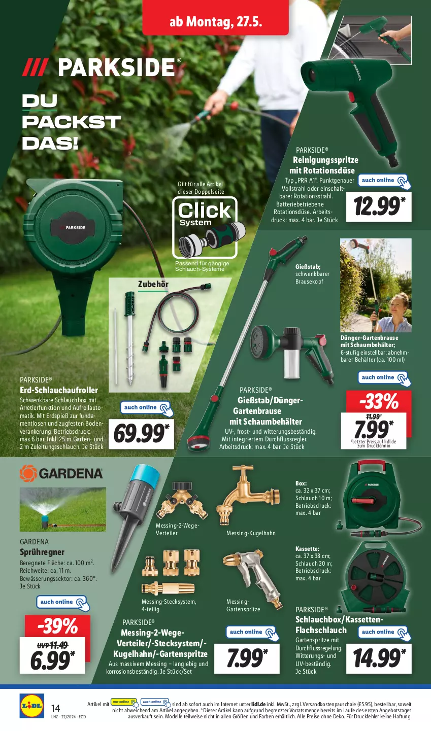 Aktueller Prospekt Lidl - Aktionsprospekt - von 27.05 bis 01.06.2024 - strona 18 - produkty: angebot, auer, auto, batterie, Behälter, brause, dell, eis, elle, gardena, Garten, Gartenbrause, Kugel, lachs, Mode, ndk, Parkside, Reinigung, reis, Roller, Schal, Schale, schlauch, sekt, Ti, ZTE