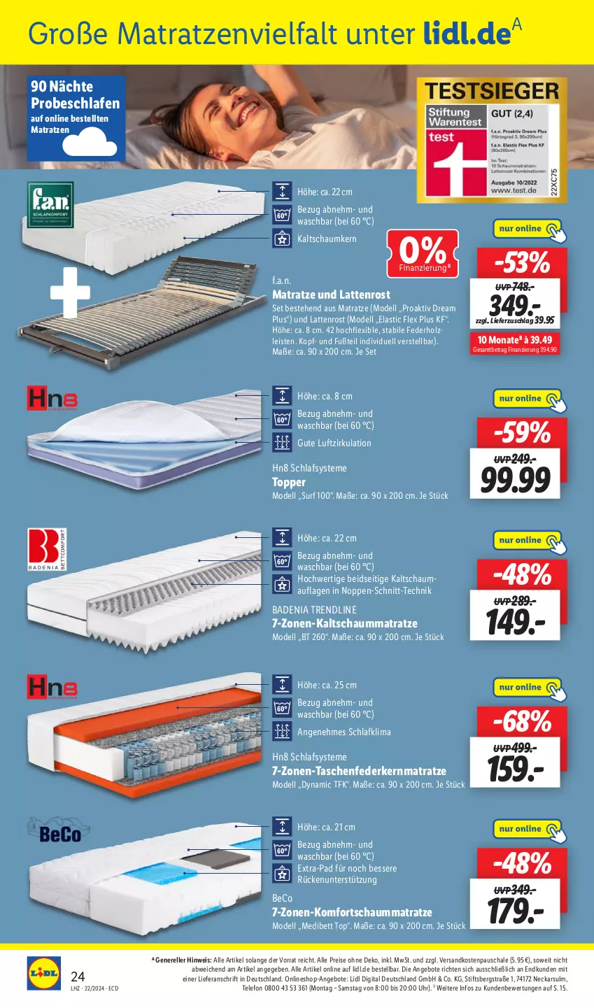 Aktueller Prospekt Lidl - Aktionsprospekt - von 27.05 bis 01.06.2024 - strona 30 - produkty: angebot, angebote, asti, Bad, beco, bett, dell, eis, elle, federkern, federkernmatratze, Holz, kaltschaummatratze, kernmatratze, komfortschaummatratze, latte, lattenrost, matratze, matratzen, Mode, ndk, reis, rel, Schal, Schale, Schaummatratze, Surf, Tasche, taschen, taschenfederkernmatratze, telefon, Ti, topper, uhr